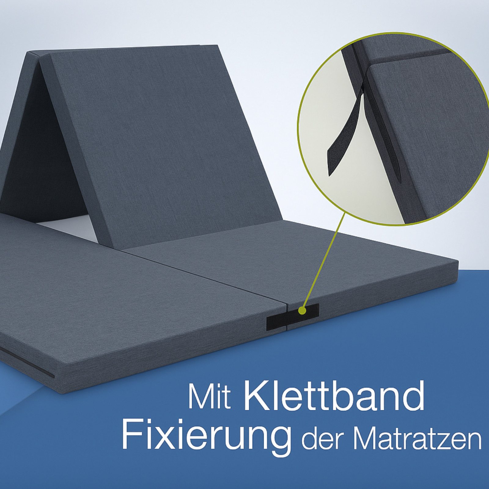 Klappmatratze 3-in-1 mit waschbarem Bezug, platzsparend als Sitzwürfel nutzbar, belviona, 8 cm hoch, Faltbares Gästebett mit Seitentaschen 140x200 cm