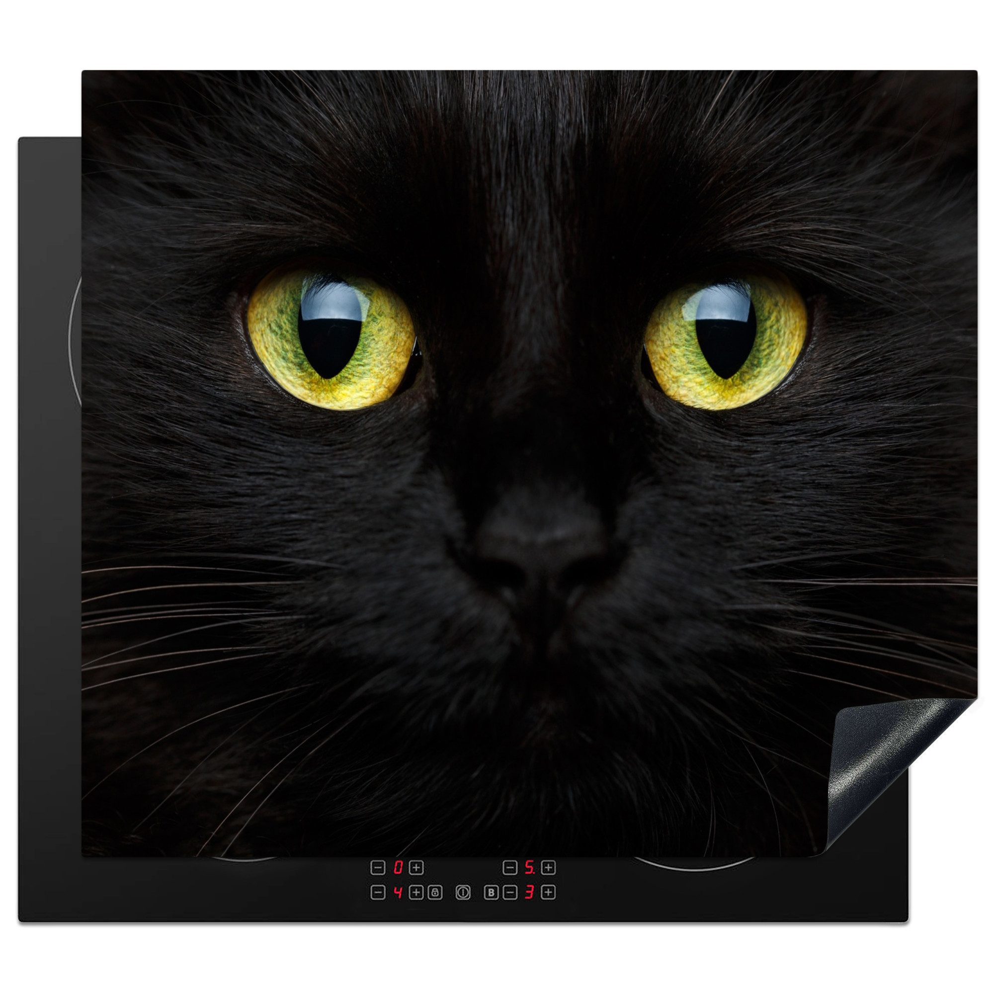 MuchoWow Herd-Abdeckplatte Katze - Schwarz - Tiere - Katzen, Vinyl, (1 tlg), Ceranfeldabdeckung Küche, Herdabdeckplatte Einteilig, 60x52 cm