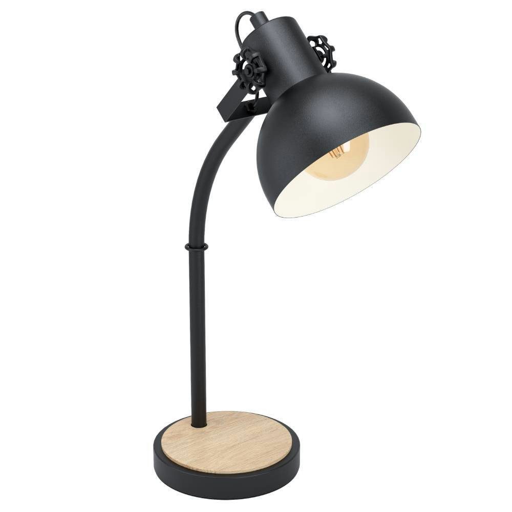 EGLO Tischleuchte LUBENHAM Tischlampe,Vintage, Stahl und Holz, IP20, Nachttischleuchte, Ein-/Ausschalter, ohne Leuchtmittel, Tischleuchte, Büro, L35,5 x H57 cm, schwarz, braun, 1X28W exkl.