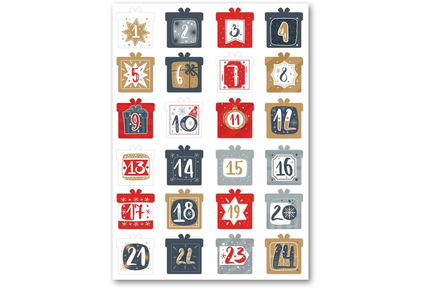 GRAVURZEILE Adventskalender Zahlenaufkleber zum Basteln (mit 24 bunten Zahlen für Weihnachten), zum Selbstgestalten