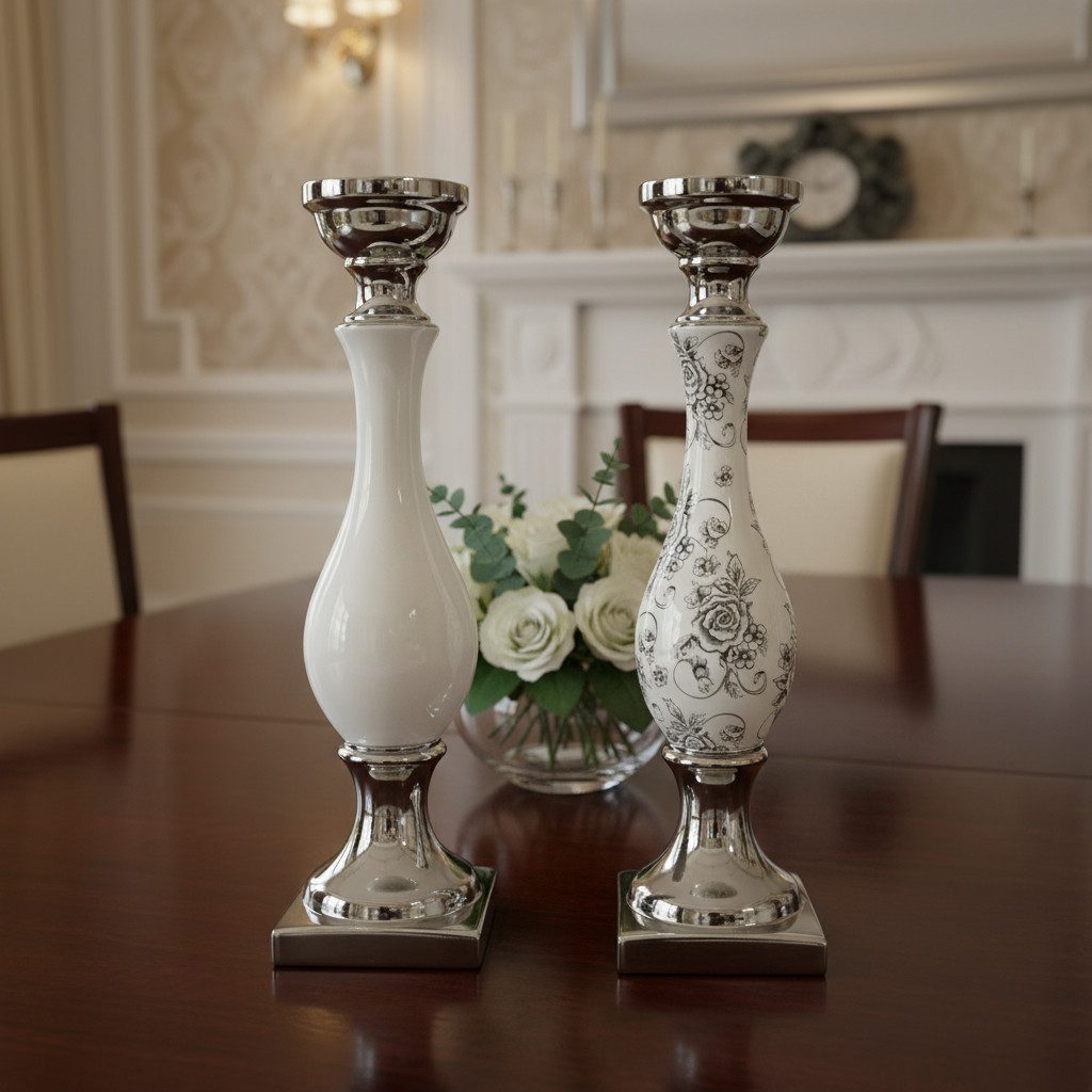 Riyashop Kerzenständer Keramik Kerzenleuchter Kerzenständer Silber Weiß Win günstig online kaufen