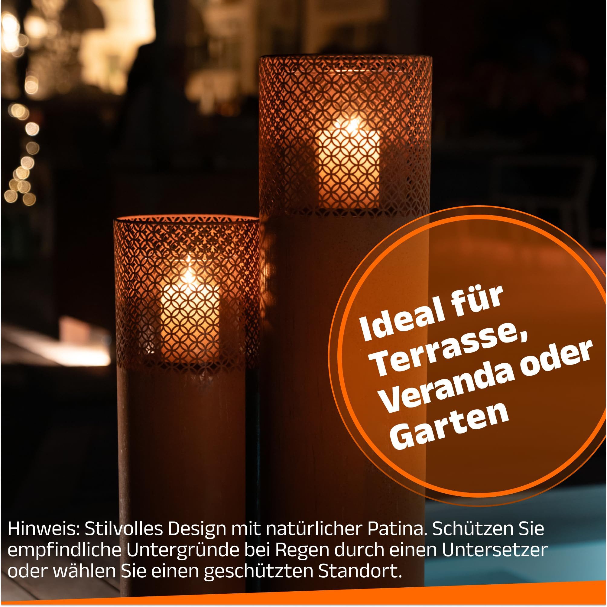 Bentson Windlicht Windlichtsäule (2er Set, 75 cm &  95 cm, 2 St., Outdoor Garten-/Balkondeko), Erhältlich in Schwarz & Rost-Design