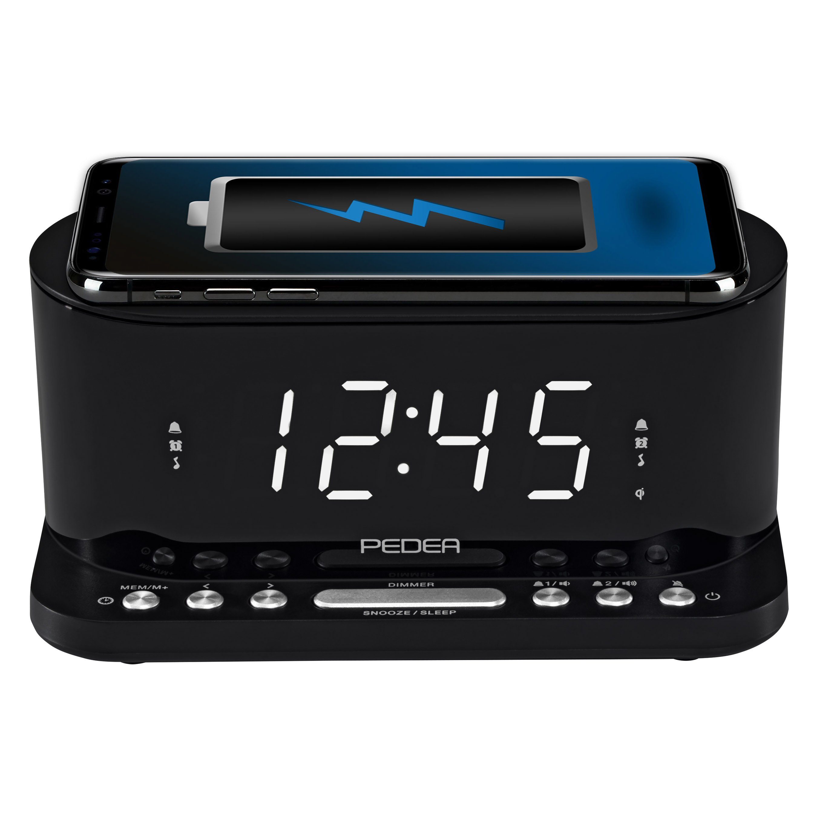 QI-Charging PEDEA Funktion, Radiowecker 2 Snooze-Funktion Radio, LED-Bildschirm, FM Weckzeiten, Sleep mit &