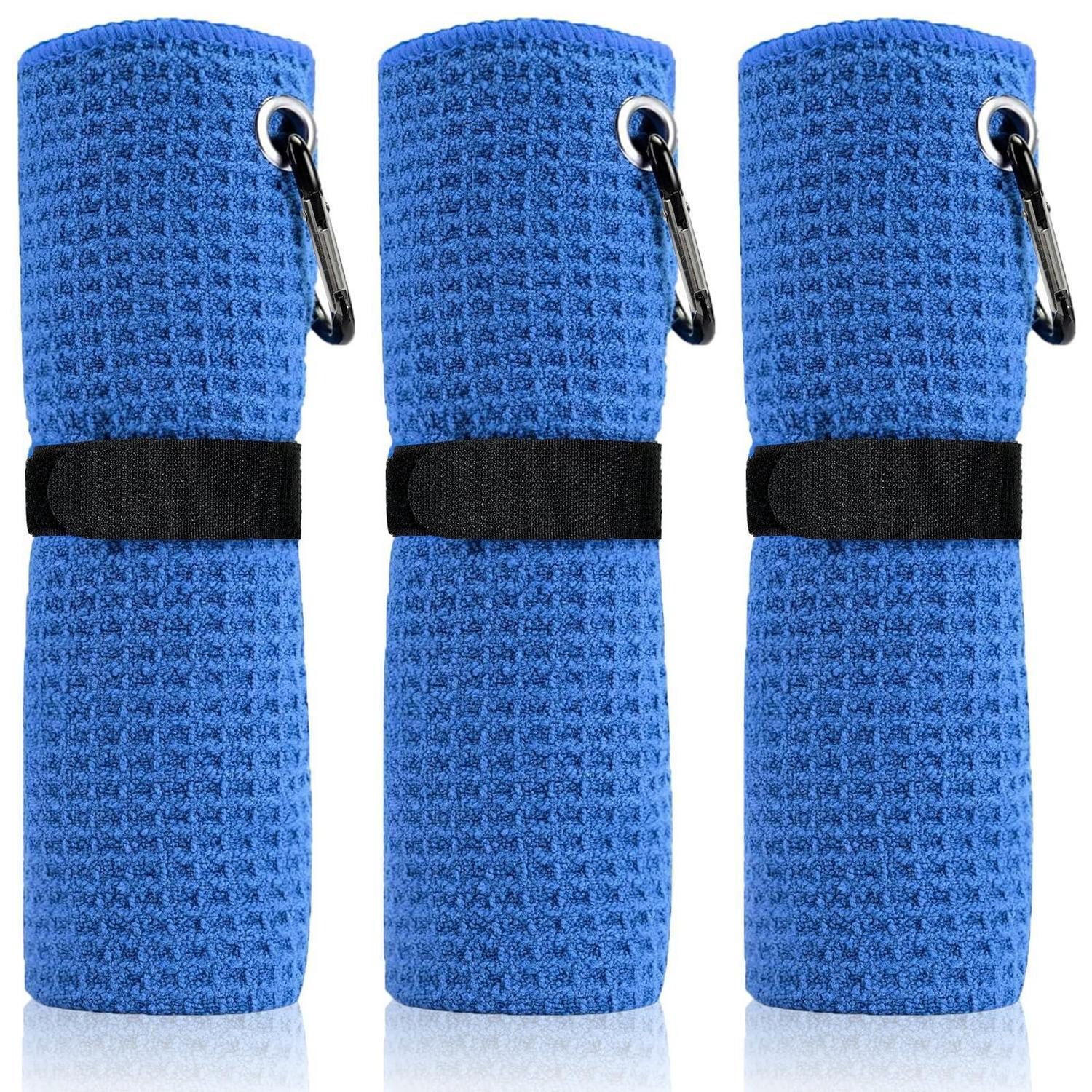LuxusKollektion Sporthandtuch Mikrofaser Golf Handtuch mit Karabiner 3er Set 41x30cm Blau, (3-St)