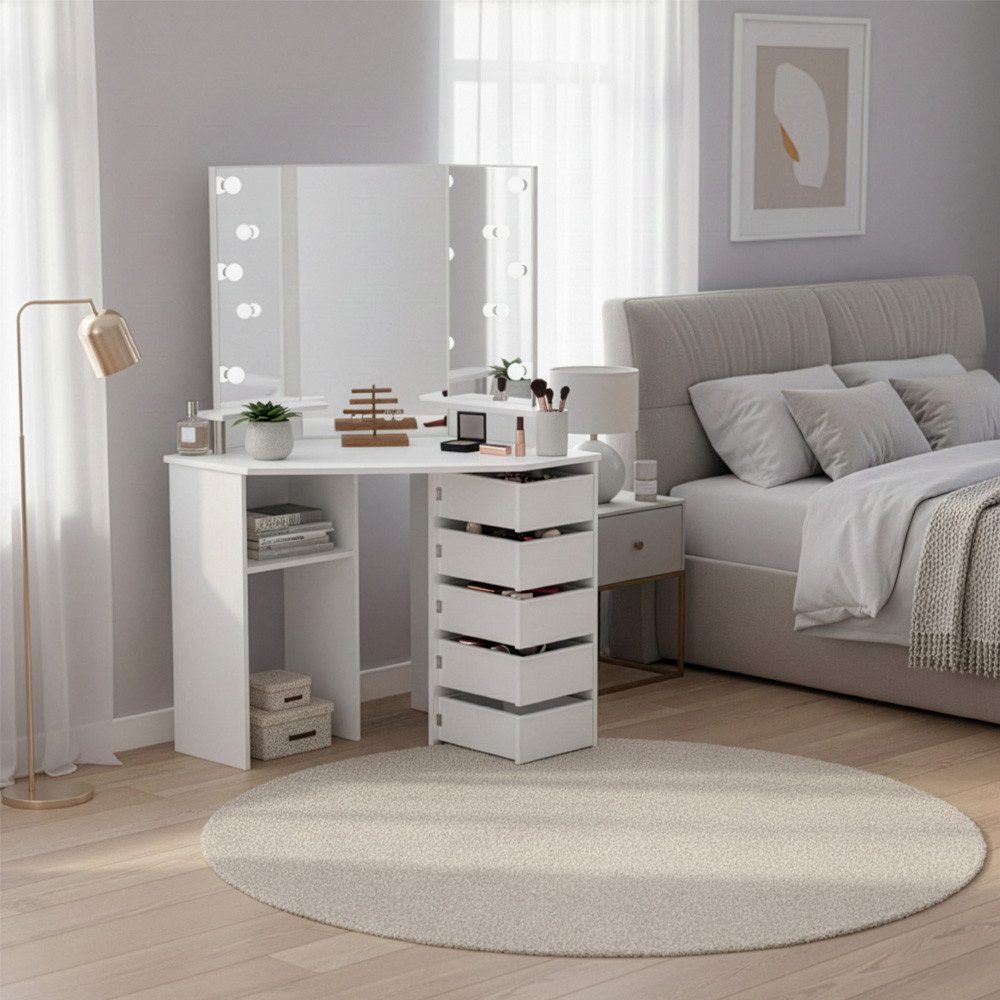 HOME DELUXE Schminktisch CANDICE - Weiß 142 x 111 x 54 cm (1-St), mit LED B günstig online kaufen