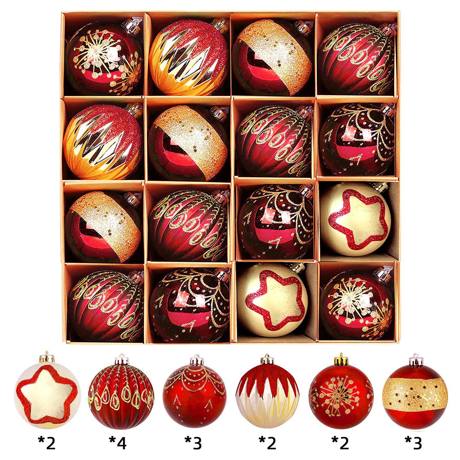 Sorvyzxn Weihnachtsbaumkugel 16-teiliges Set Weihnachtskugeln, 6 cm Weihnachtskugeln, geeignet für Weihnachtsbäume, Kränze und Partydekorationen