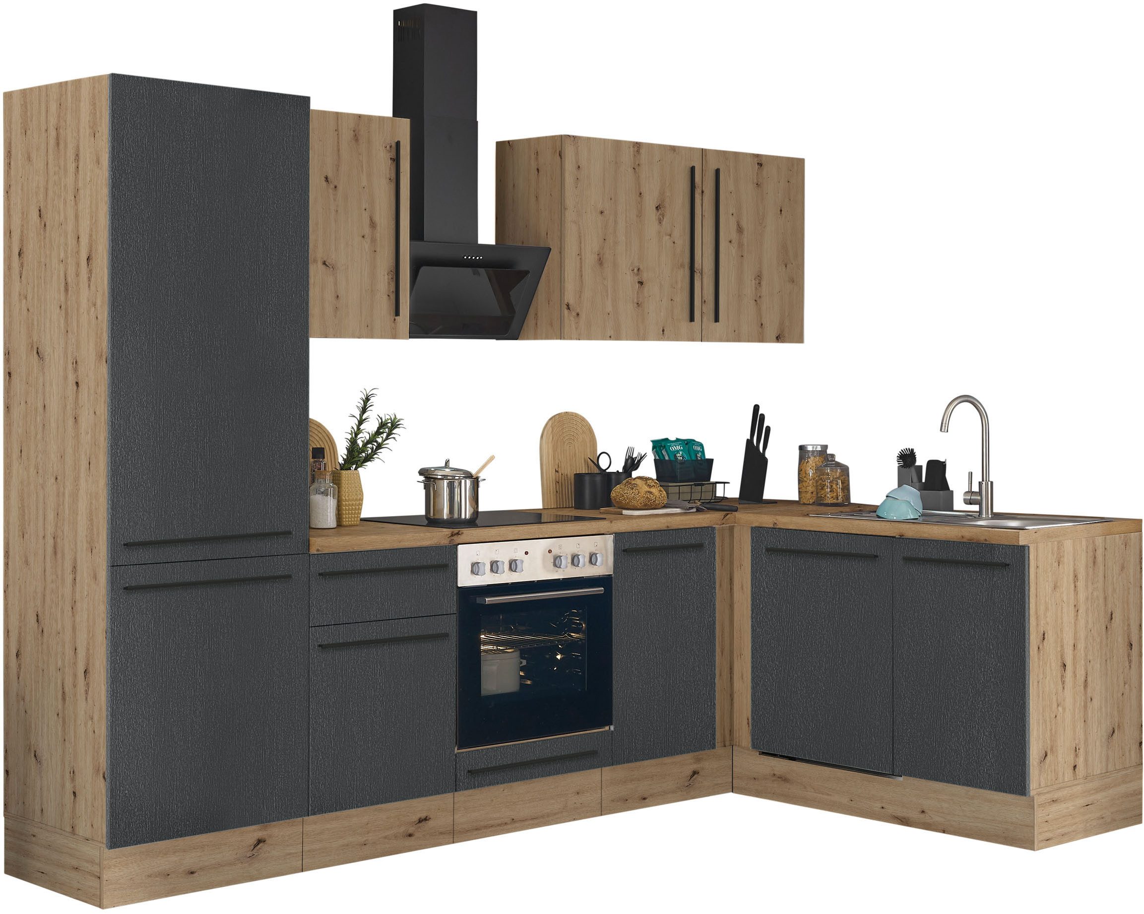 KOCHSTATION Winkelküche Florida, Stellbreite 280x165 cm, wahlweise mit E-Geräten, mit Softclose für Türen und Schubkästen