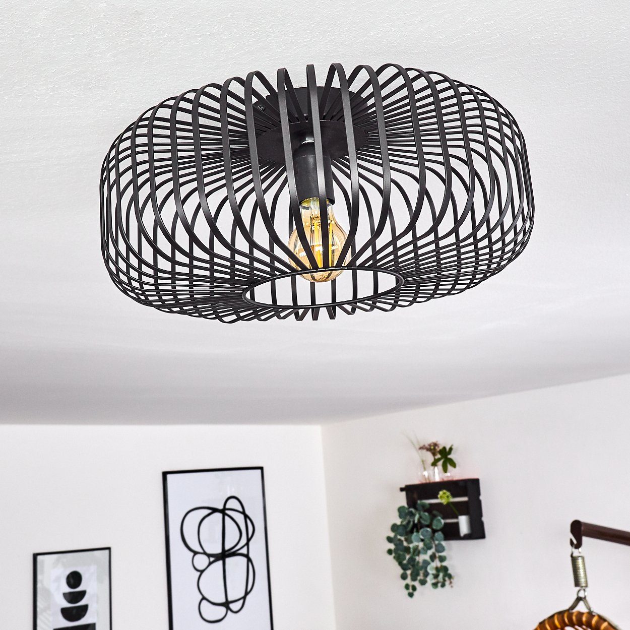 hofstein Deckenleuchte »Pieris« Deckenlampe aus Metall in Schwarz, ohne Leuchtmittel, E27, Leuchte m. Gitter u. Lichteffekt an der Decke