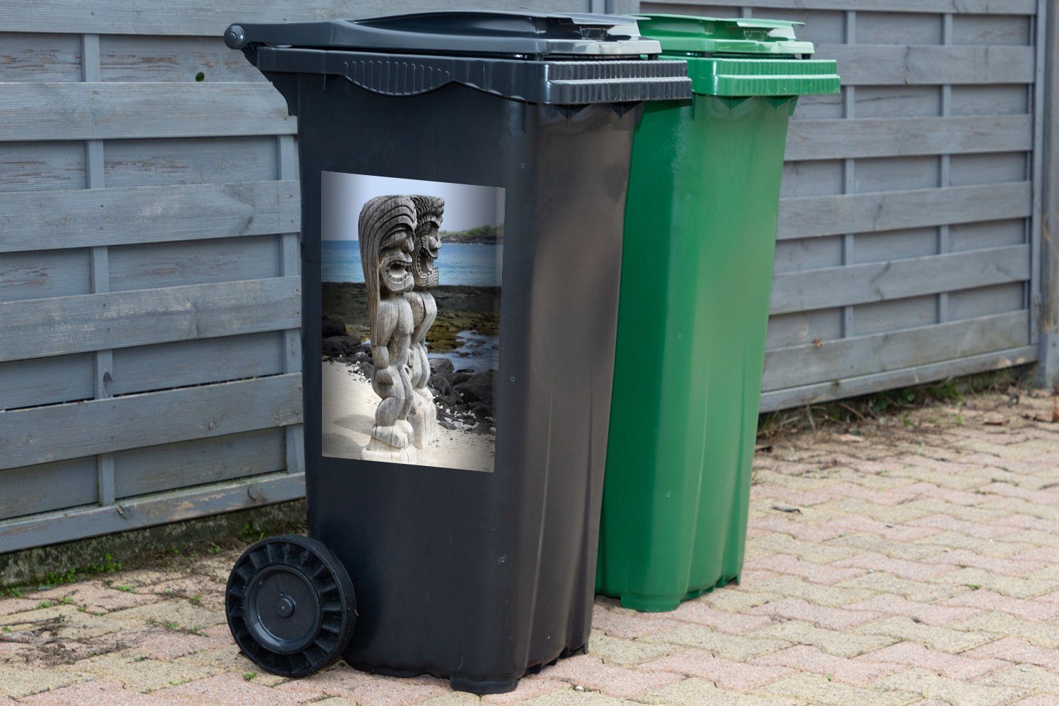 (1 Hawaii Statuen am MuchoWow Abfalbehälter Mülleimer-aufkleber, Sticker, St), Container, Mülltonne, Strand Wandsticker von
