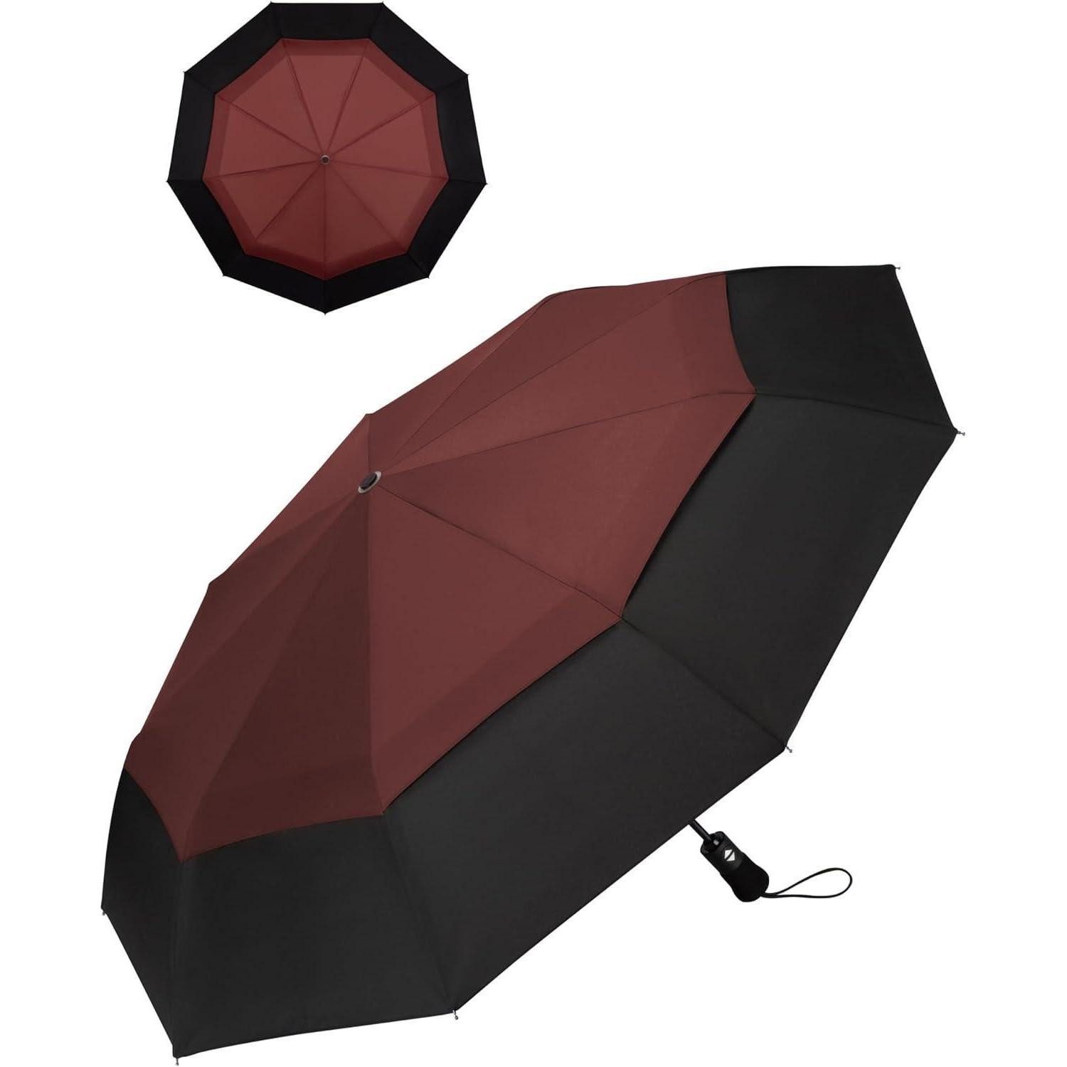 LuxusKollektion Taschenregenschirm Regenschirm Automatik Sturmfest 102cm 9Rippen Herren Damen Rot