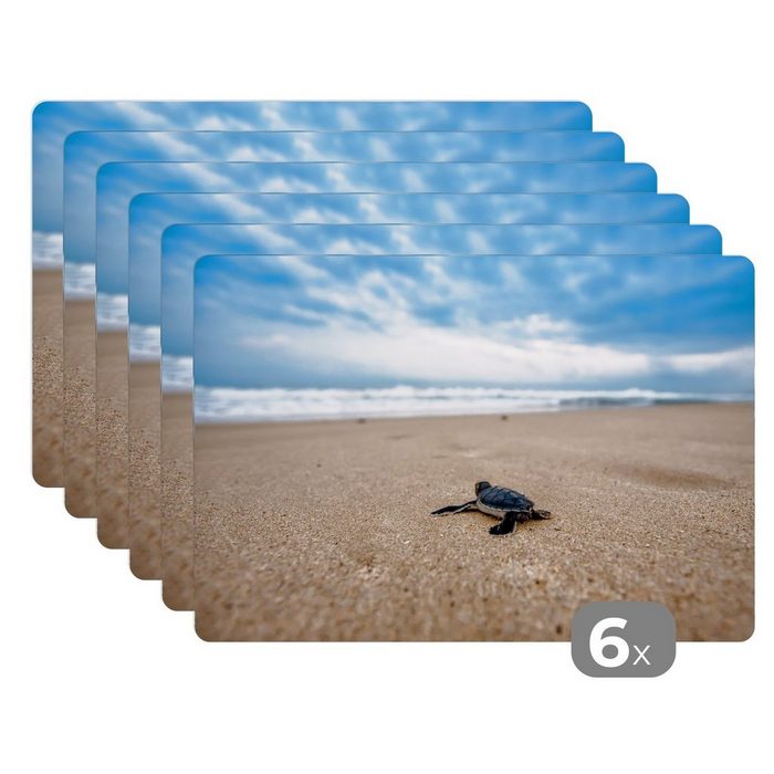 Platzset Strand - Meer - Schildkröte MuchoWow (6-St) Platzset Platzdecken Platzmatte Tischmatten Schmutzabweisend