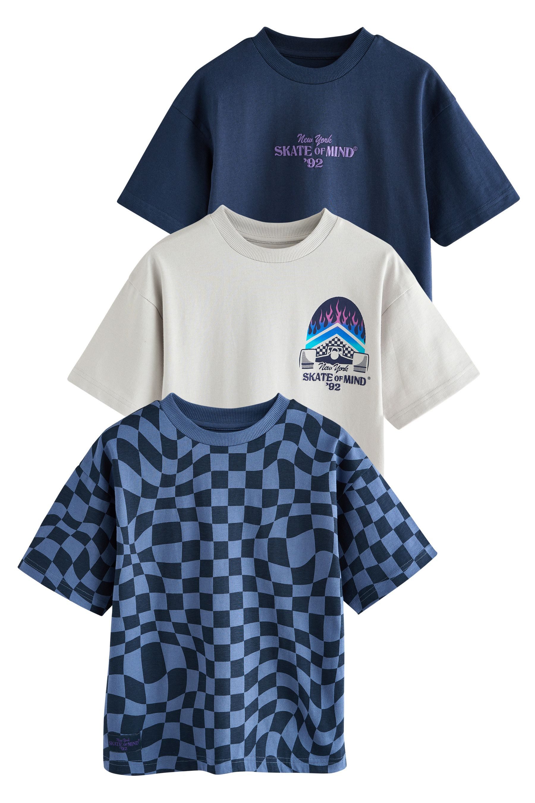 Next Print-Shirt 3er-Pack Relaxed Fit Kurzarm-T-Shirts günstig online kaufen