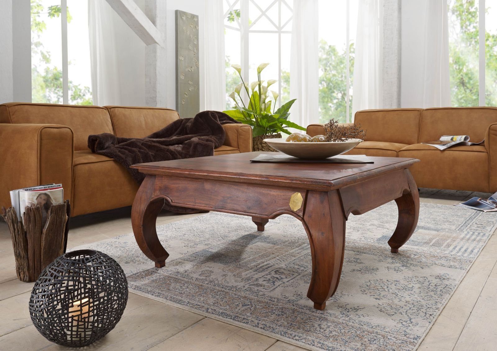 Massivmoebel24 Couchtisch Couchtisch Akazie 90x90x40 nougat günstig online kaufen