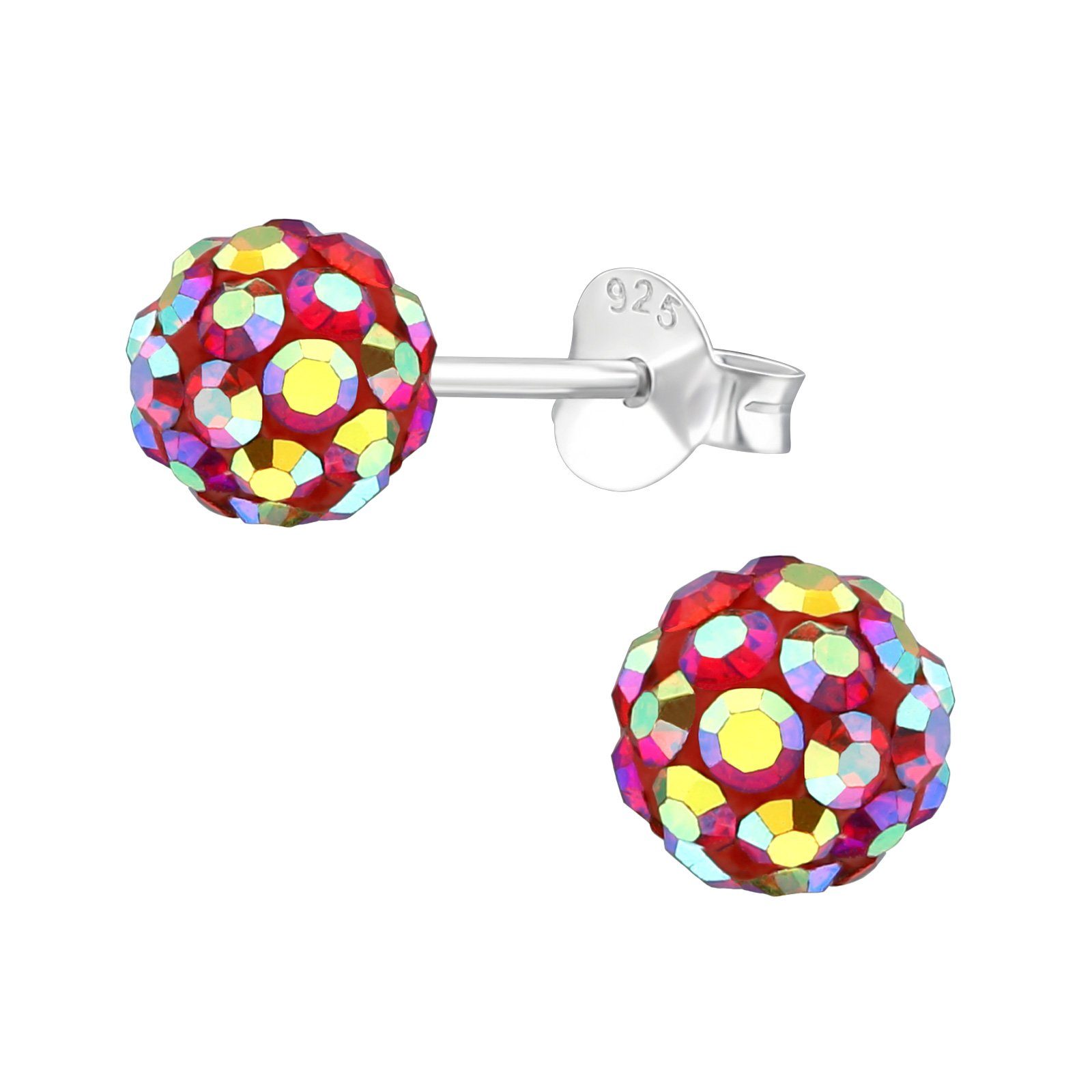 Ohrring-Set Ohrstecker Discokugel metallic-pinken Zirkoniasteinchen 925 Silber