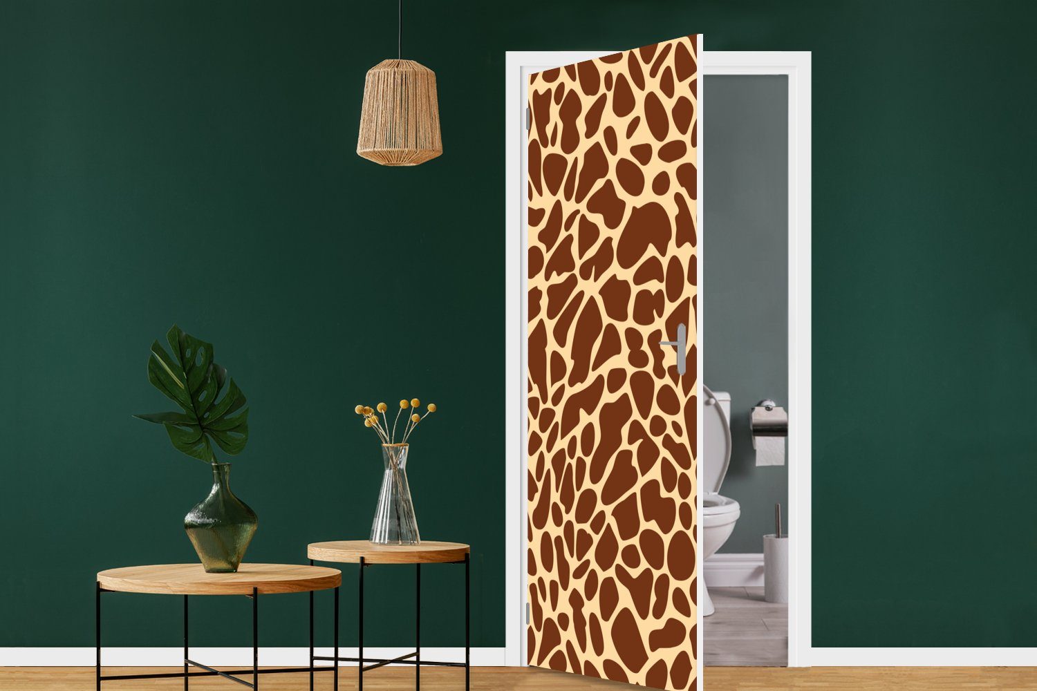 bedruckt, cm - Giraffe Fototapete - Matt, St), Tür, Türaufkleber, für Braun, Türtapete 75x205 Tiermotiv (1 MuchoWow
