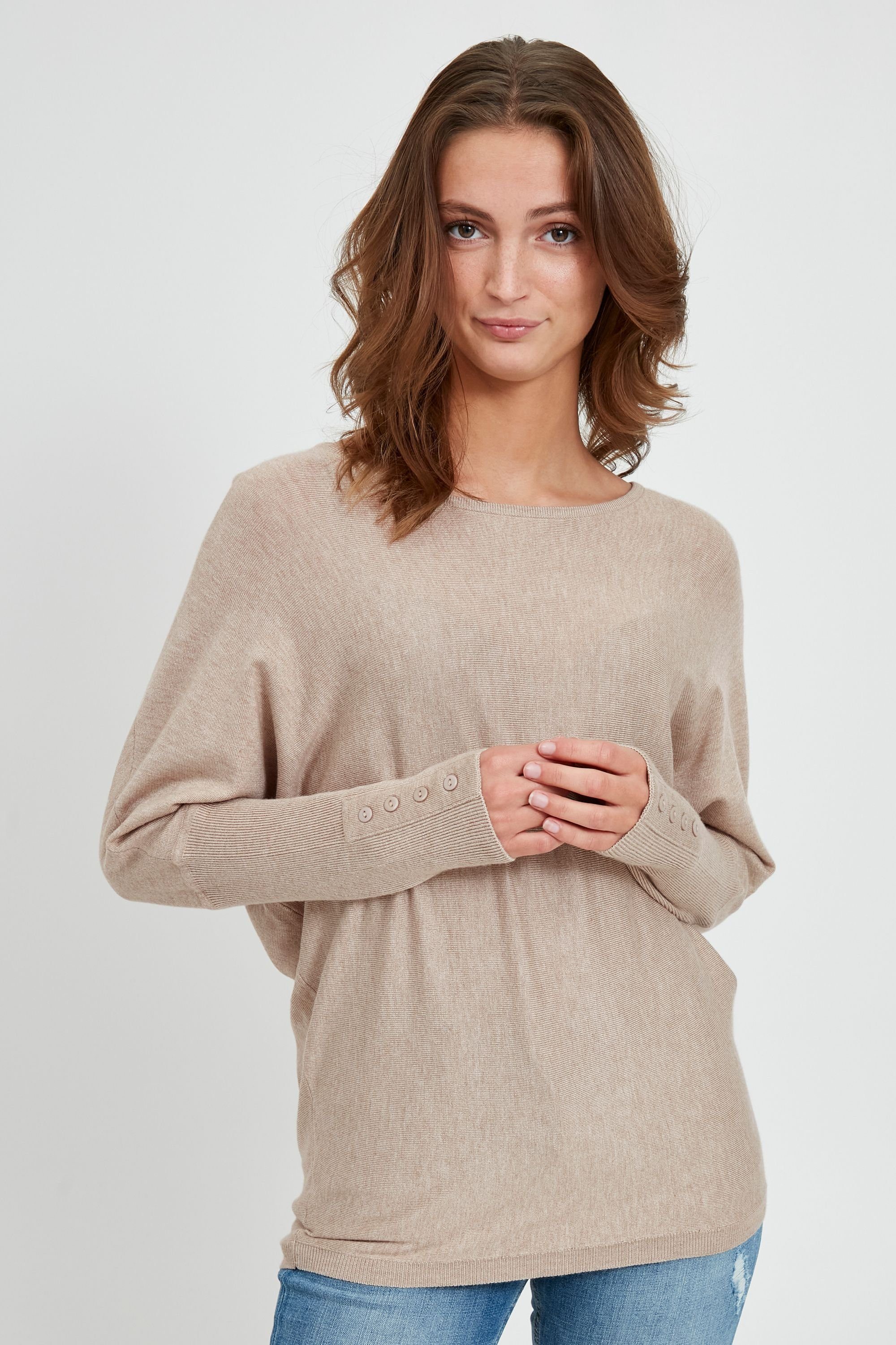 b.young Strickpullover BYMMPIMBA BAT mit SLEEVE Cement Melange Zierknöpfen Feinstrickpullover (1407081) -20811032