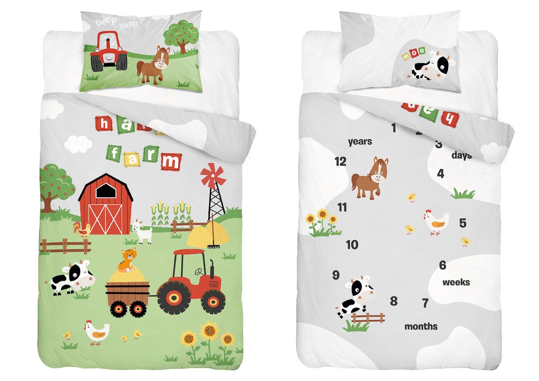 Häßler Homefashion Babybettwäsche Traktor blau Bauernhof 100% Baumwolle Größe: 100x135 cm, 40x60 cm, Baumwolle, 2 teilig