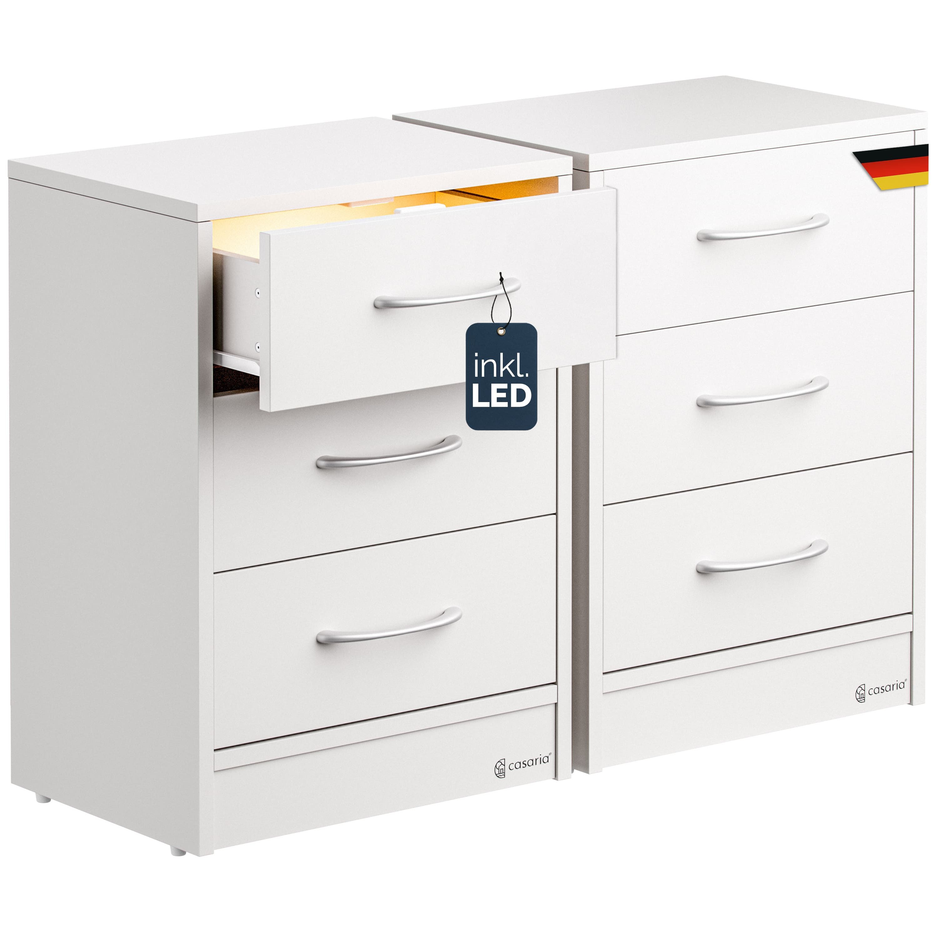 Casaria Nachttisch Eloise (2-St), CASARIA® 2x Nachttisch Eloise weiß LED