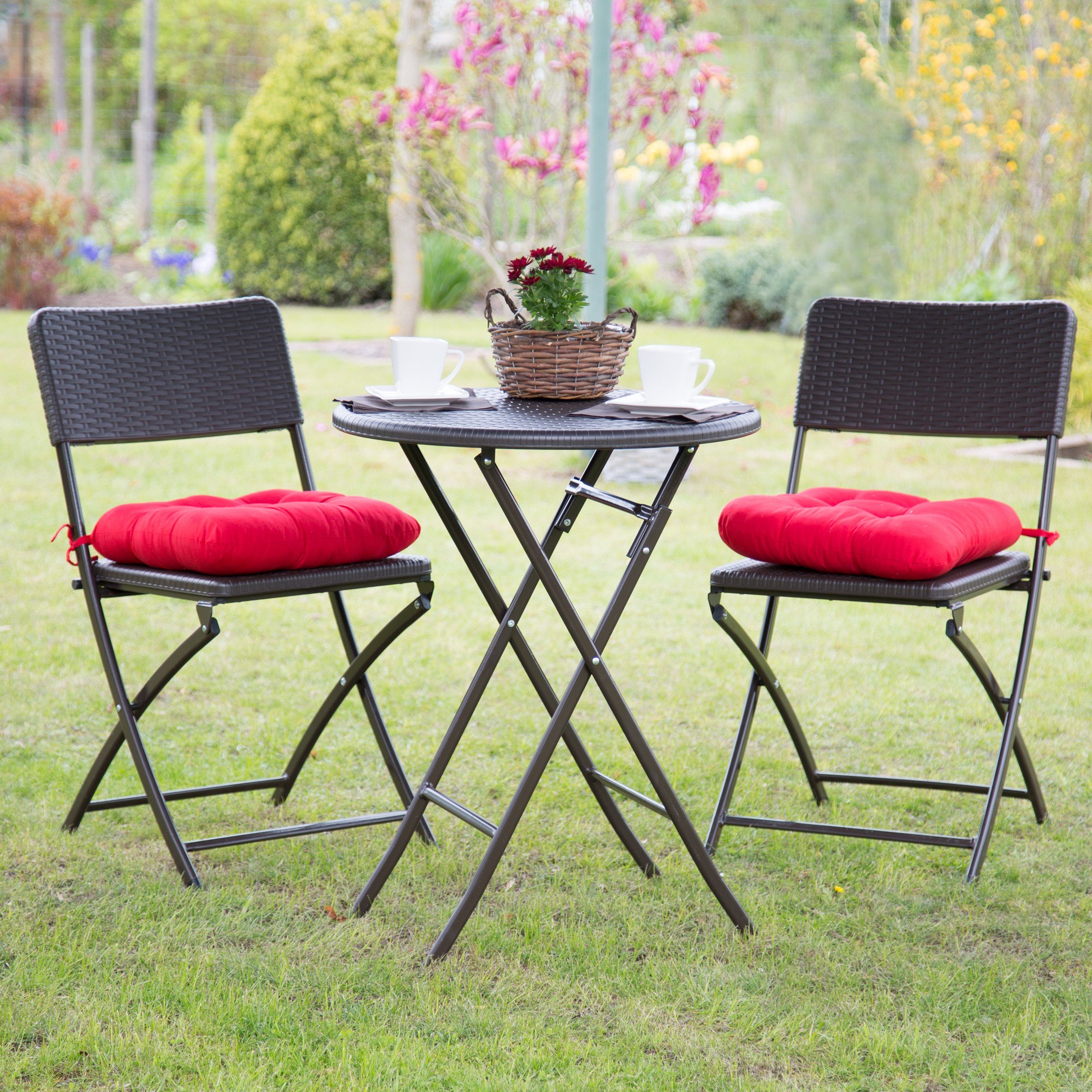 BASTIAN Set 3-teilig, Dunkelbraun Gartenmöbel Gartentisch relaxdays Braun