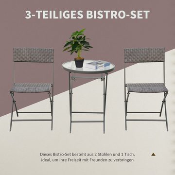 Outsunny Sitzgruppe Bistro Set, Bistroset Polyrattan 3 tlg. Balkonset Garnitur Klappbar Garten Braun