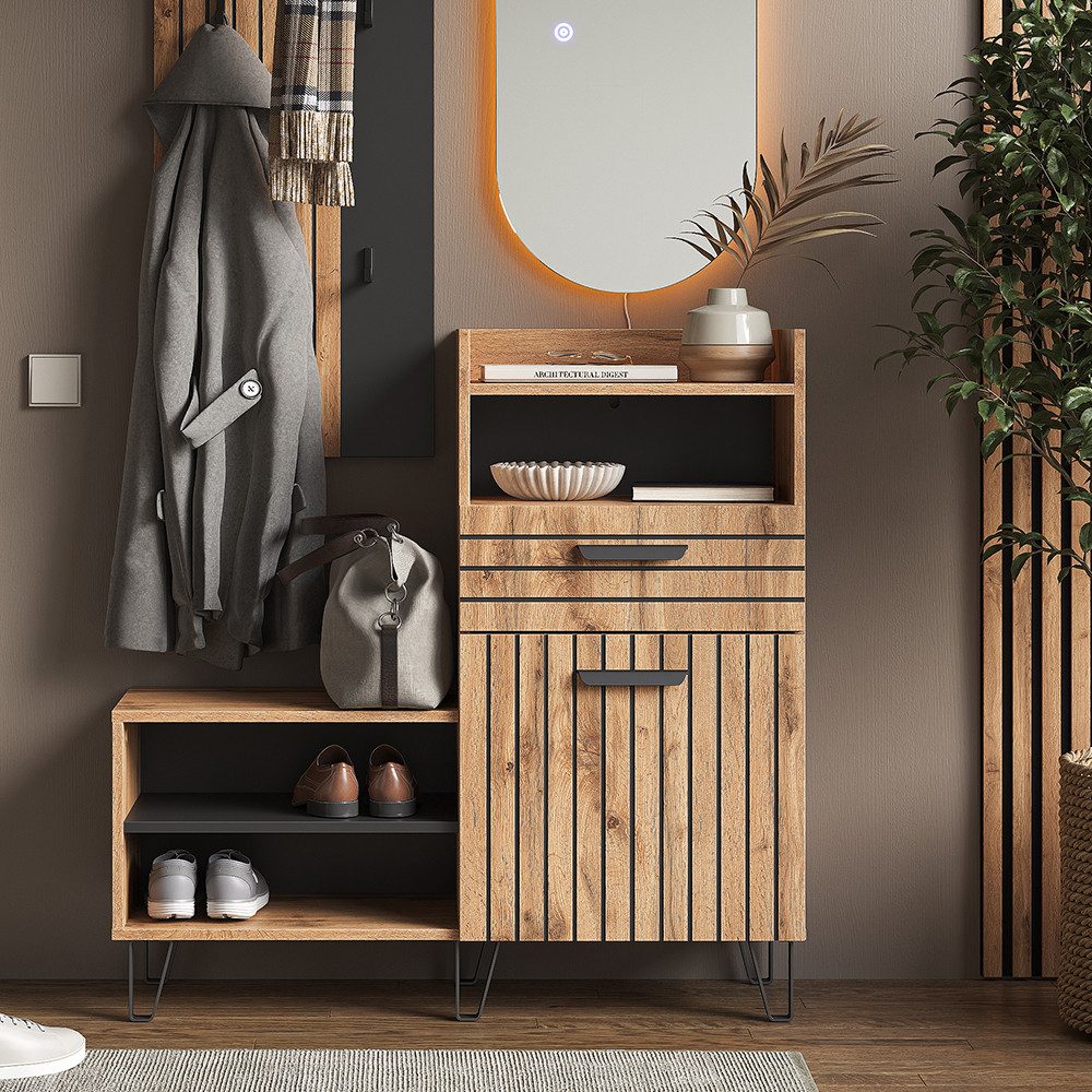 Vicco Schuhkipper Amber, Eiche Wotan, 100 x 100 cm mit Tür und Schublade (1 St)