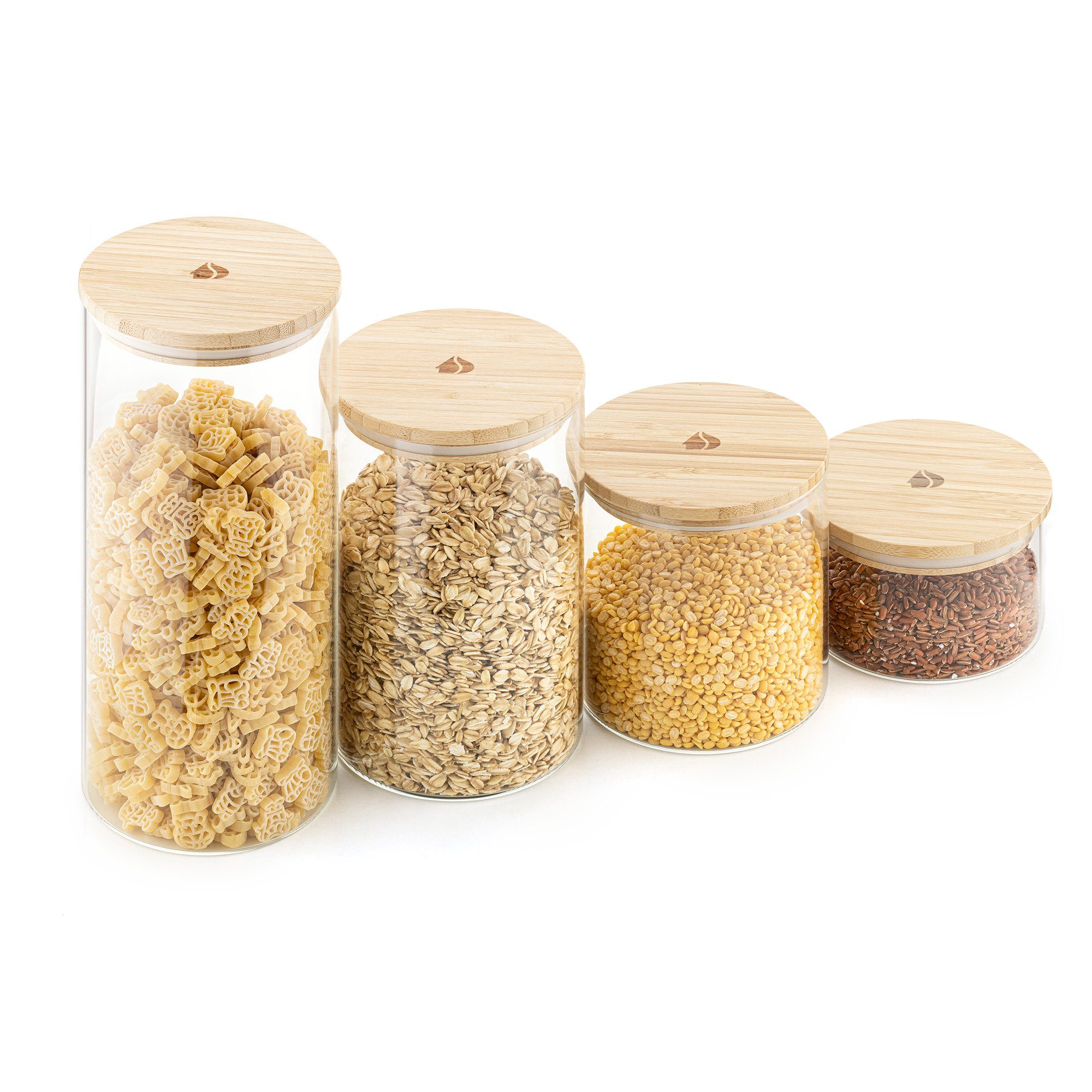 aus Vorratsdosen Borosilikatglas, 4-teilig, Bambus mit Navaris (4-tlg) Glas Set Lunchbox Behälter Deckel -