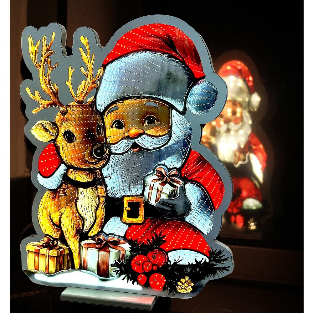 Star-Max LED Dekofigur 36674 Day&Night Infinity Santa&Hirsch 60 LED 6/18h Timer 3m Zuleitung