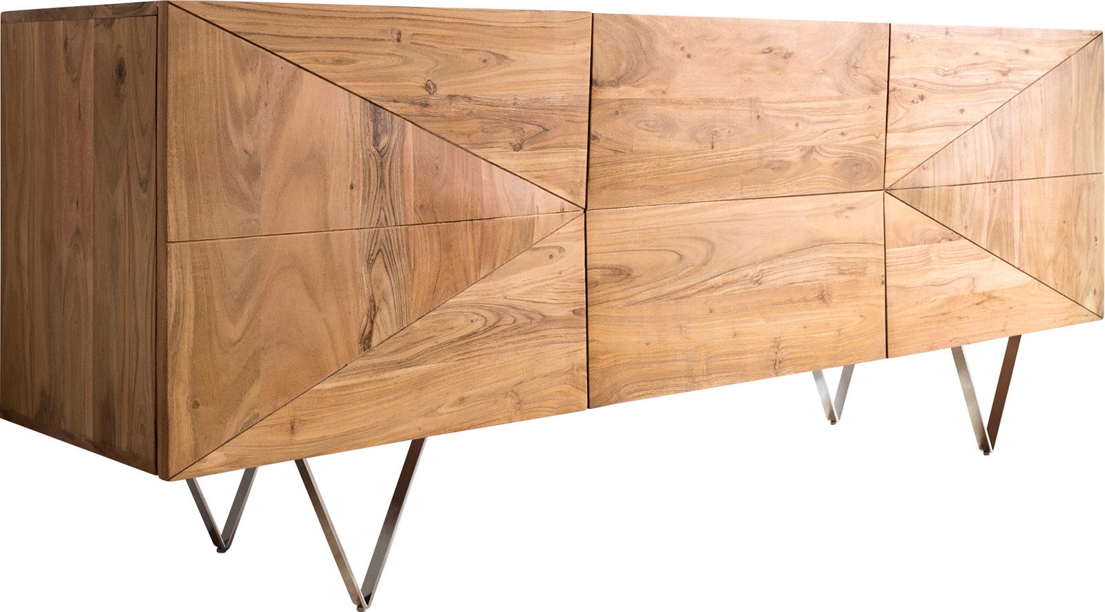 DELIFE Sideboard Wyatt, Akazie Natur 175 cm 3D Optik mittig Edelstahl Design Sideboard