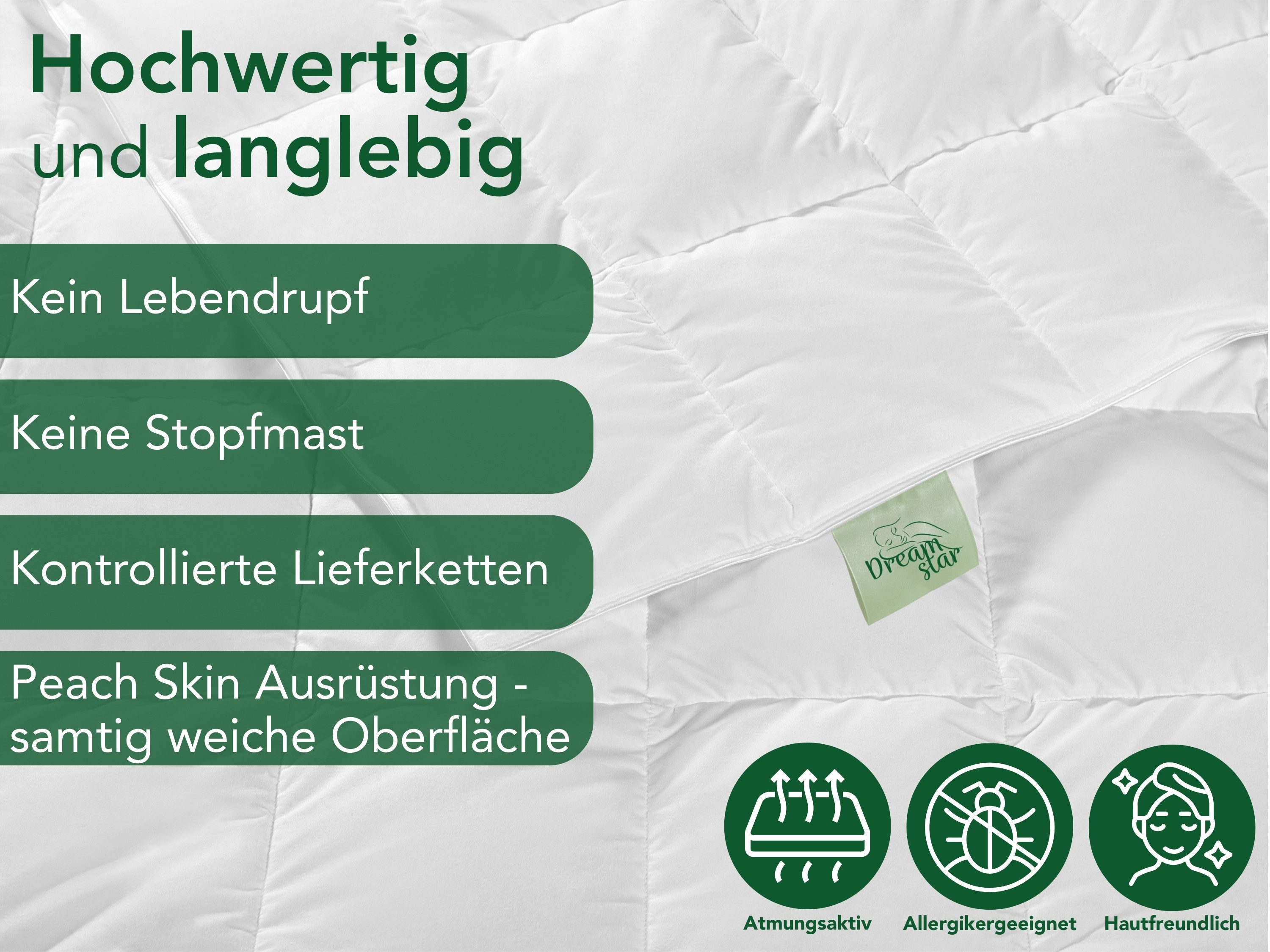 Dreamstar Daunenbettdecke Federbettdecke für Sommer oder Winter, Ganzjahresdecke, atmungsaktiv, Füllung: 70% Daunen, 30% Federn, Decke 135x200cm und 155x220cm, Allergikergeeignet, kein Lebendrupf