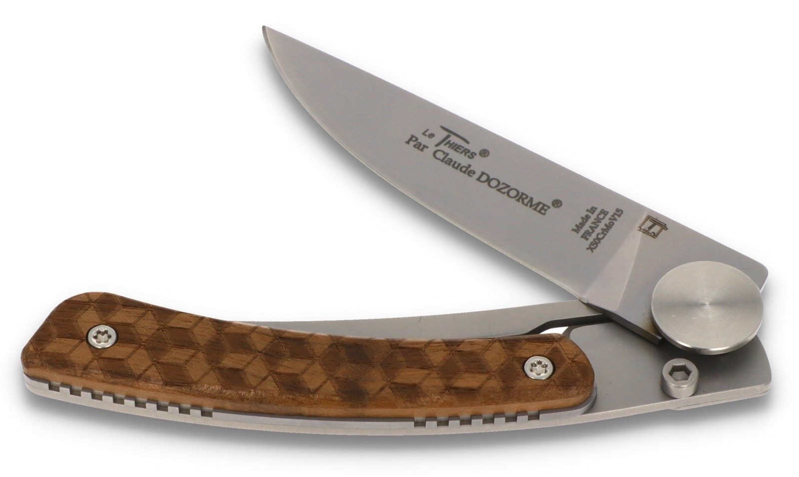 Claude Dozorme Taschenmesser 1.90.142.46NAB, Le Thiers "Bienenwaben" - Griff 10cm Eiche - LinerLock - Clip