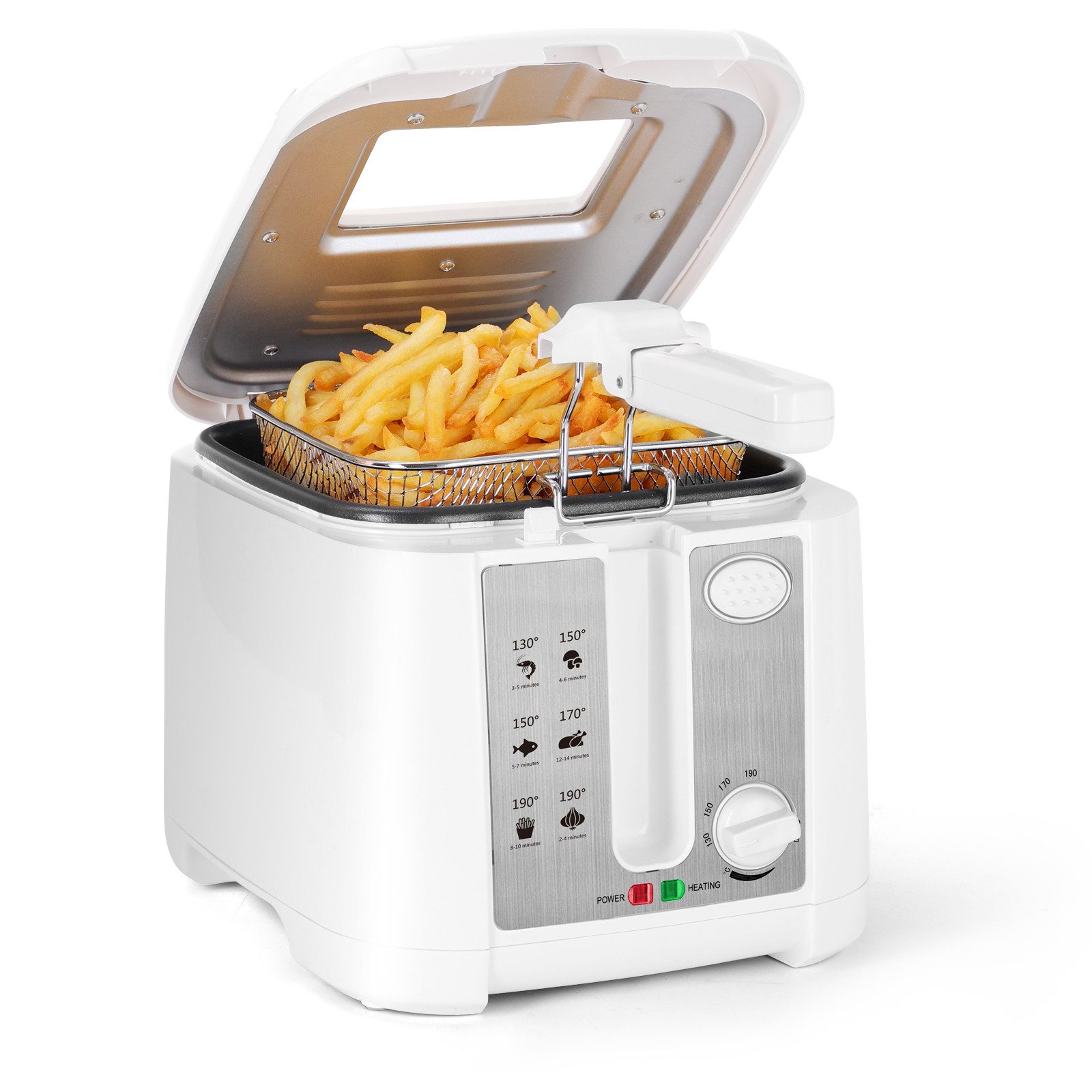 Aigostar Fritteuse Fritteuse mit öl, 1650W, 2.5L mit Sichtfenster, Weiß, 1650 W, Kompakte Ölfritteuse mit Sichtfenster und Antihaftbeschichtung