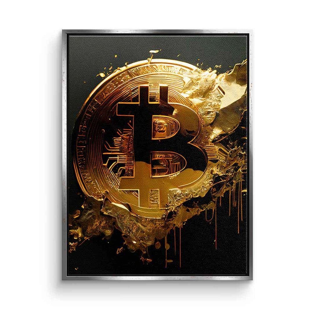 DOTCOMCANVAS® Leinwandbild, Leinwandbild raw Bitcoin crypto trading Börse Handel diamond hands mit silberner Rahmen