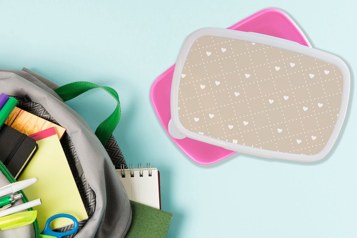 MuchoWow Lunchbox Herz Kunststoff Erwachsene, Brotbox Snackbox, für Design - rosa - Mädchen, Kinder, - Muster, Geometrie (2-tlg), Kunststoff, Brotdose