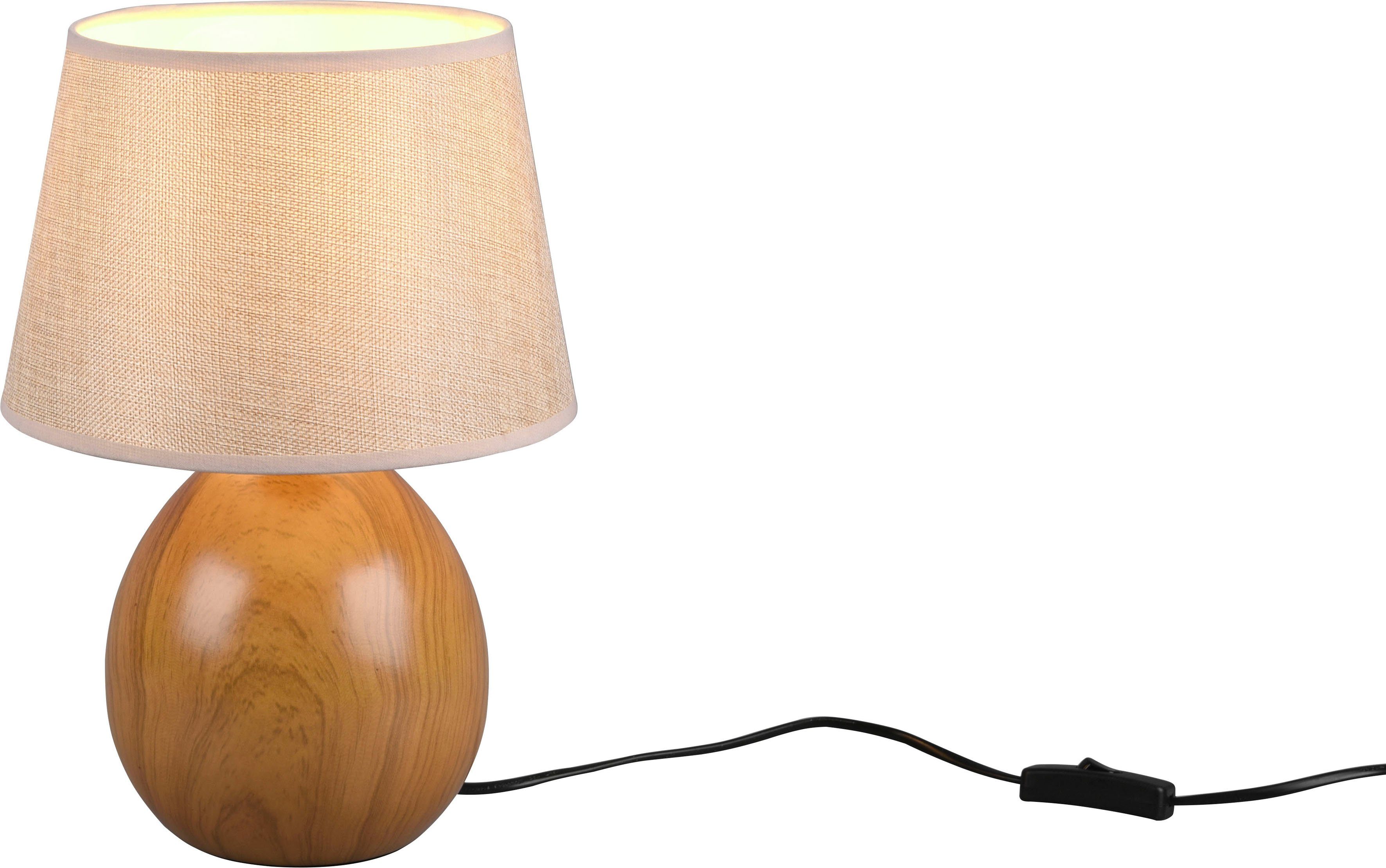 Schreibtischlampe 60W TRIO - Holzoptik, ohne Luxor, kaltweiß, 1xE14 exkl warmweiß Leuchten Tischleuchte Stoffschirm, Ein-/Ausschalter, Keramik mit in Leuchtmittel, max