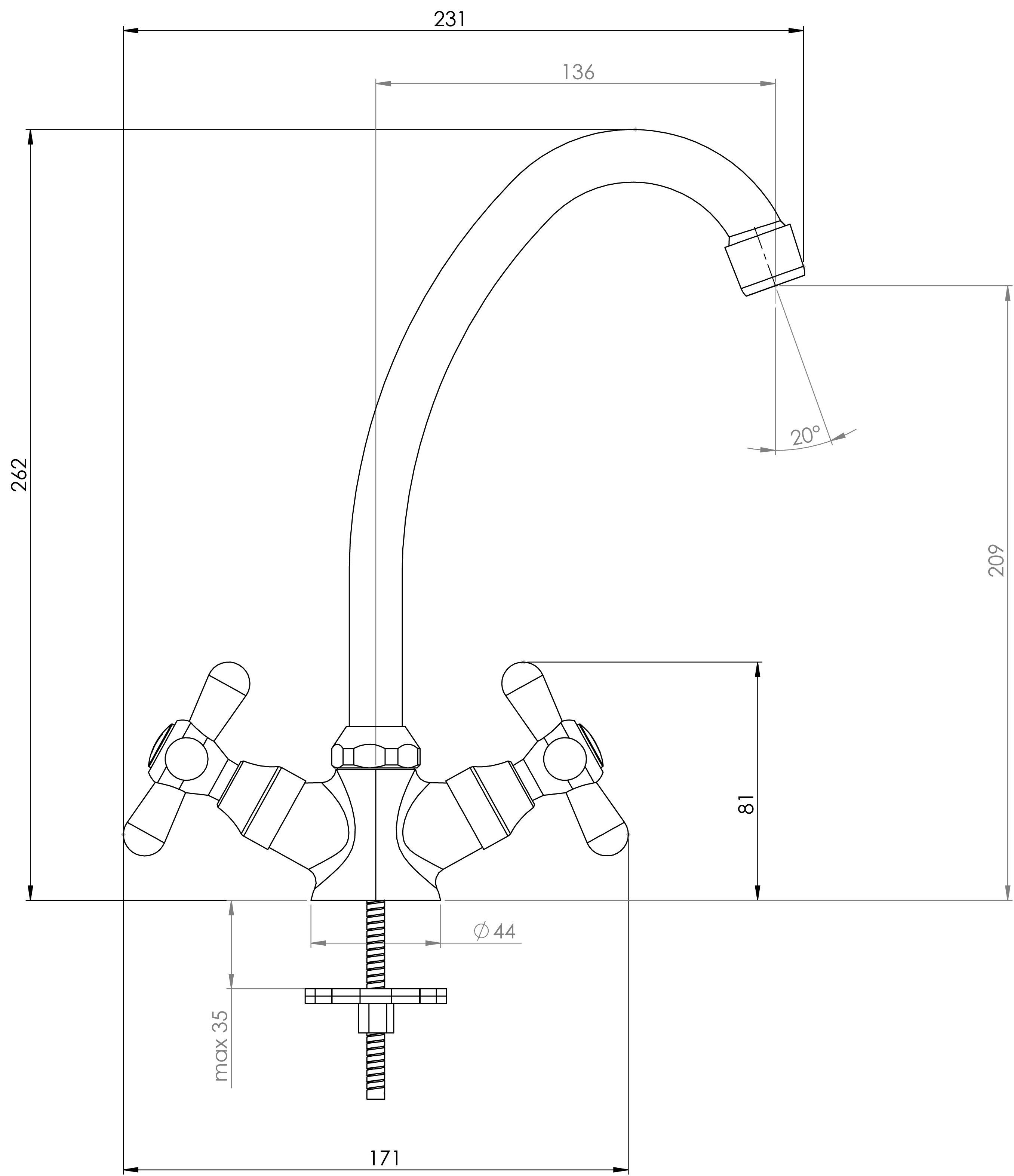 BOS060D 360° Chrom, Küchenarmatur, Zweigriffmischer, Spültischarmatur Deante Symetrio schwenkbar,