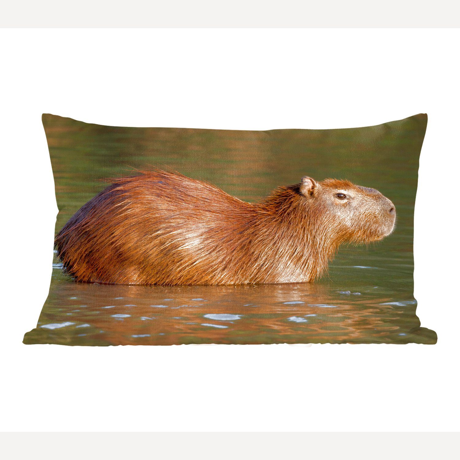 MuchoWow Dekokissen Ein Capybara steht im Wasser, Wohzimmer Dekoration, Zierkissen, Dekokissen mit Füllung, Schlafzimmer