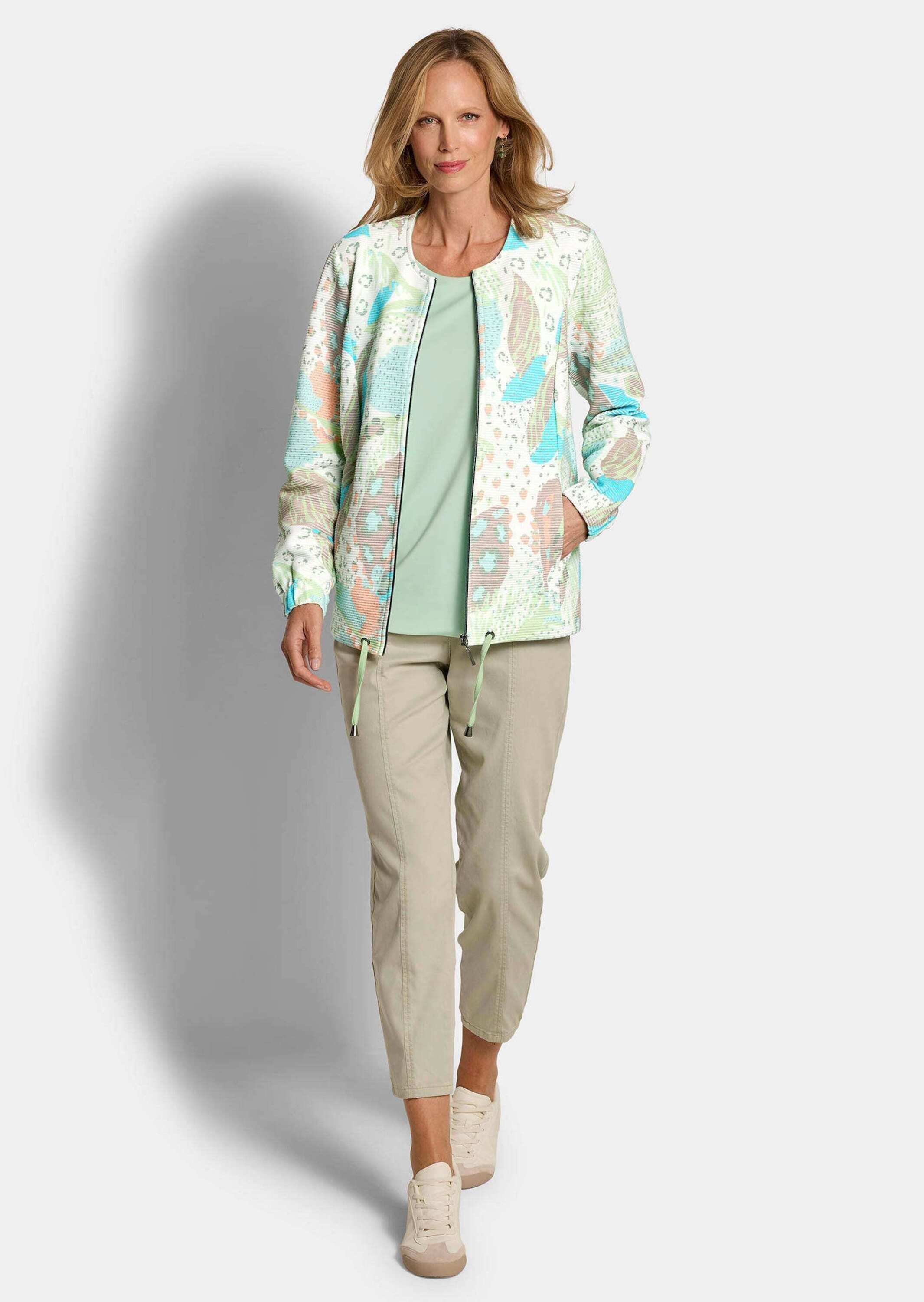 GOLDNER Outdoorjacke Printjacke mit Ottomanstruktur Baumwolljacke mit Rundhals, Reißverschluss, Taschen und Langarm