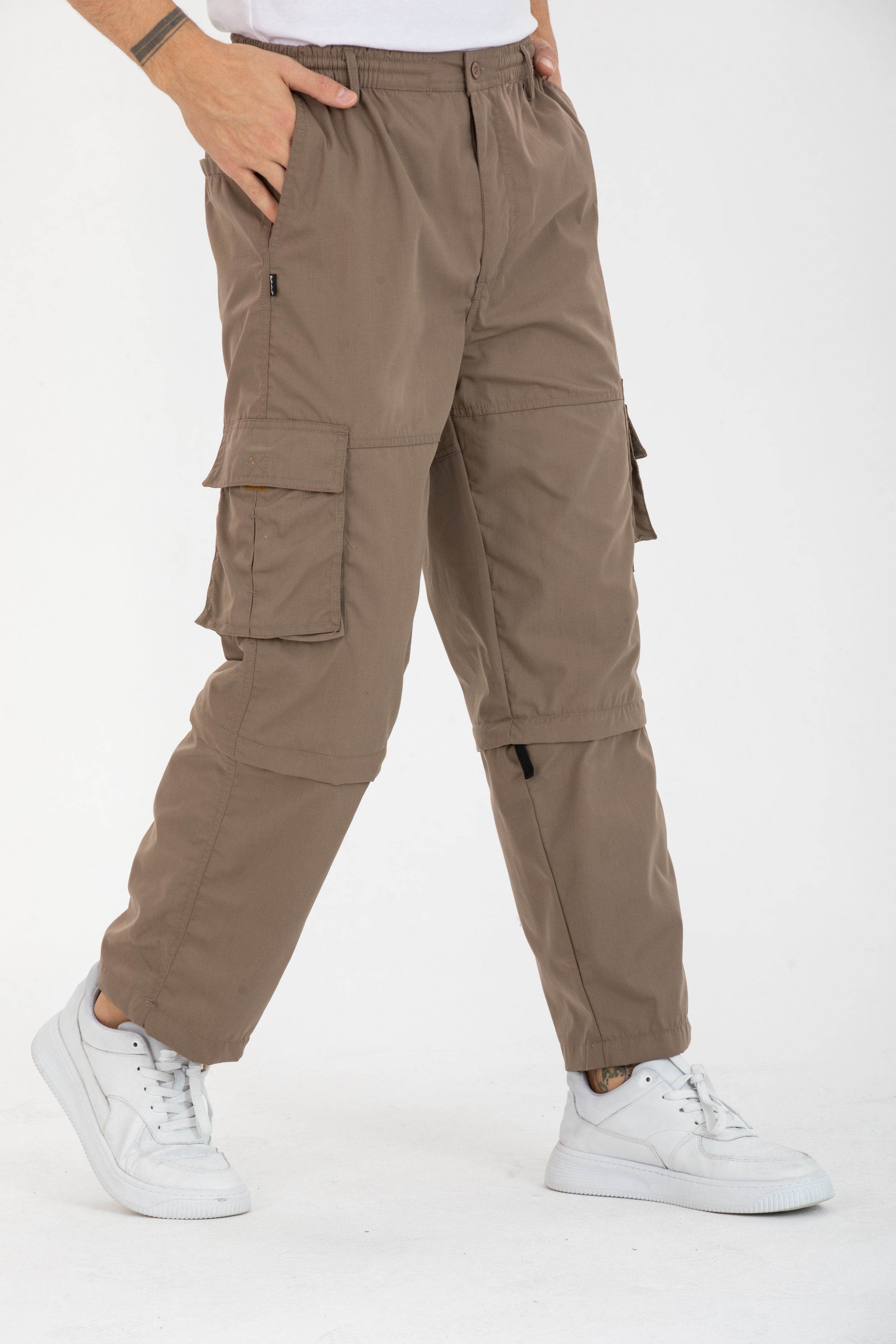 Kendindza Collection Cargohose Herren Zipp Off Cargohose Dehnbund Arbeit Hose Rangerhose Cargo Hose Gummibund elastisch, abnehmbare Beine, 6 Taschen Fango