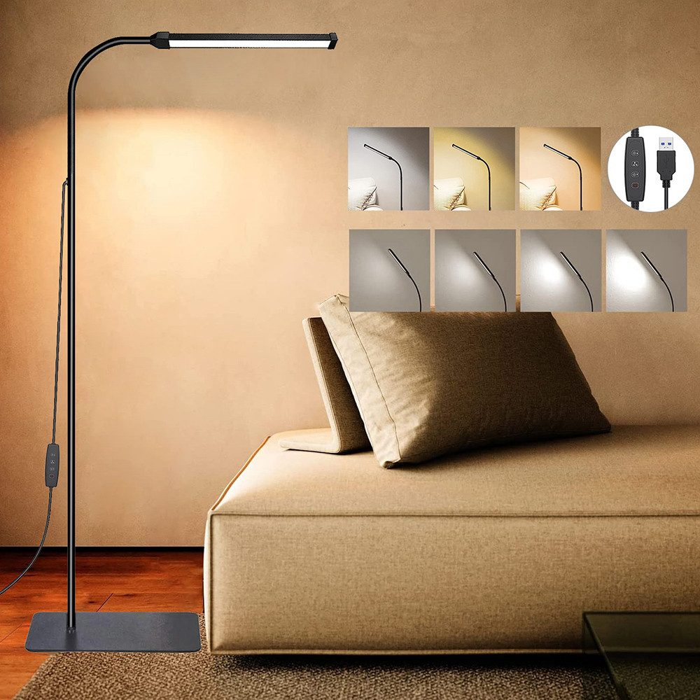 Lapamax LED Stehlampe USB-LED-Stehlampe bis 140 cm, 10 W, 900 lm, 3 Lichtfarben, flexibel, dimmbar, LED, Schlanke Leselampe mit 10 Helligkeitsstufen und 360°-Schwanenhals