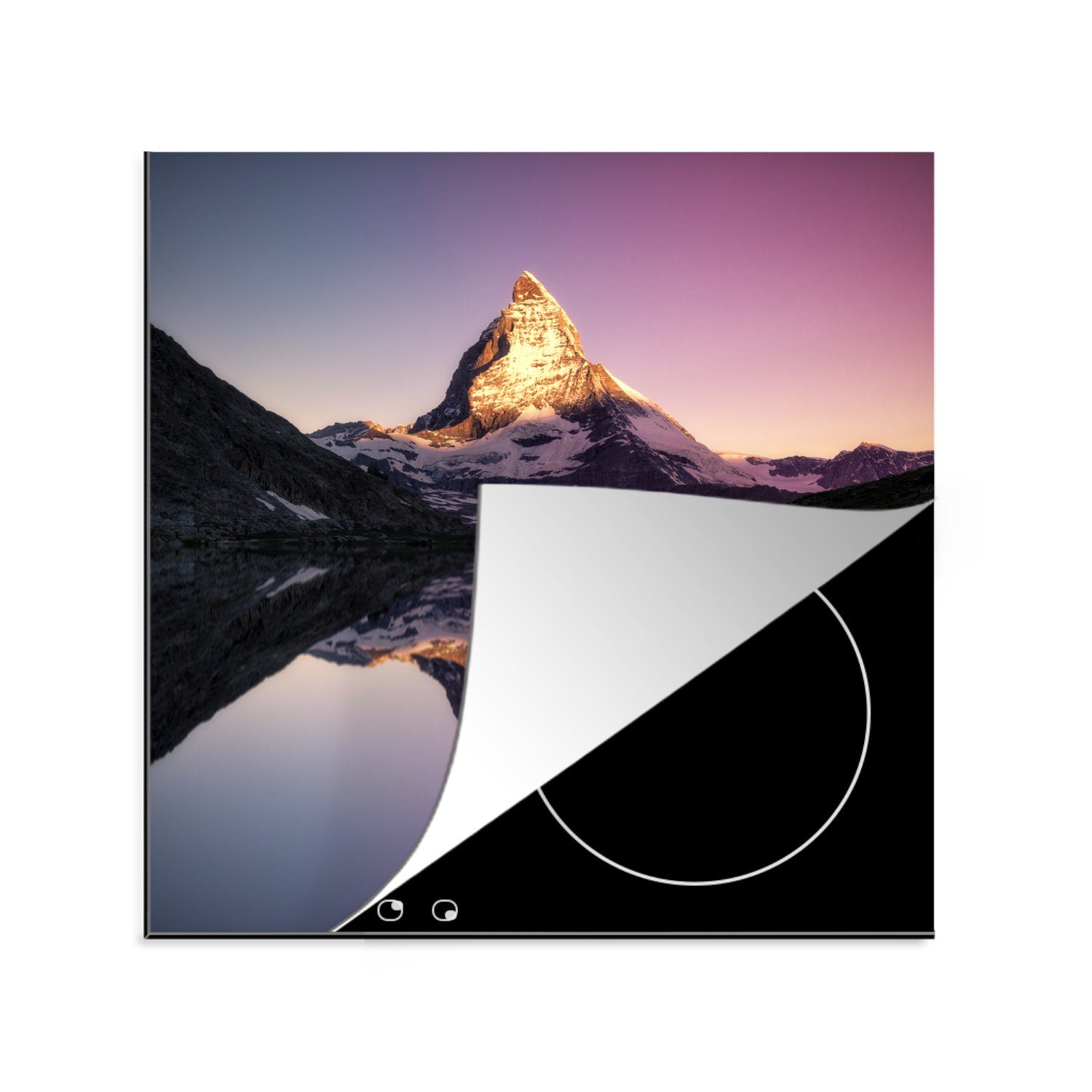 MuchoWow Herdblende-/Abdeckplatte Matterhorn bei Sonnenaufgang Schweiz, tlg), Ceranfeldabdeckung, (1 in 78x78 Riffelsee Vinyl, der cm, küche für vom Arbeitsplatte