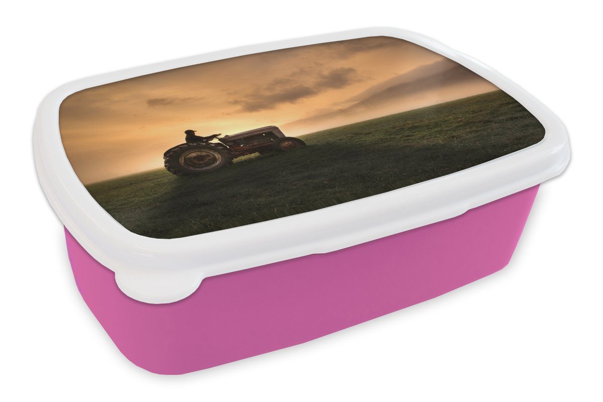 Kinder, - Landwirt Traktor rosa Snackbox, Kunststoff Kunststoff, Mädchen, Lunchbox Brotdose Nebel, Brotbox Erwachsene, MuchoWow für - (2-tlg),