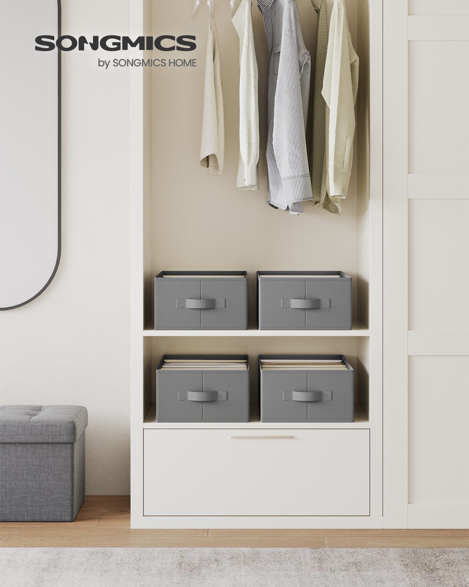 SONGMICS Aufbewahrungsbox Kleiderschrank-Organizer, 42 x 30 x 17 cm, für Hosen, Kleidung (4 St), 6 Fächer, Schubladen-Ordnungssystem, Ordnungsboxen faltbar