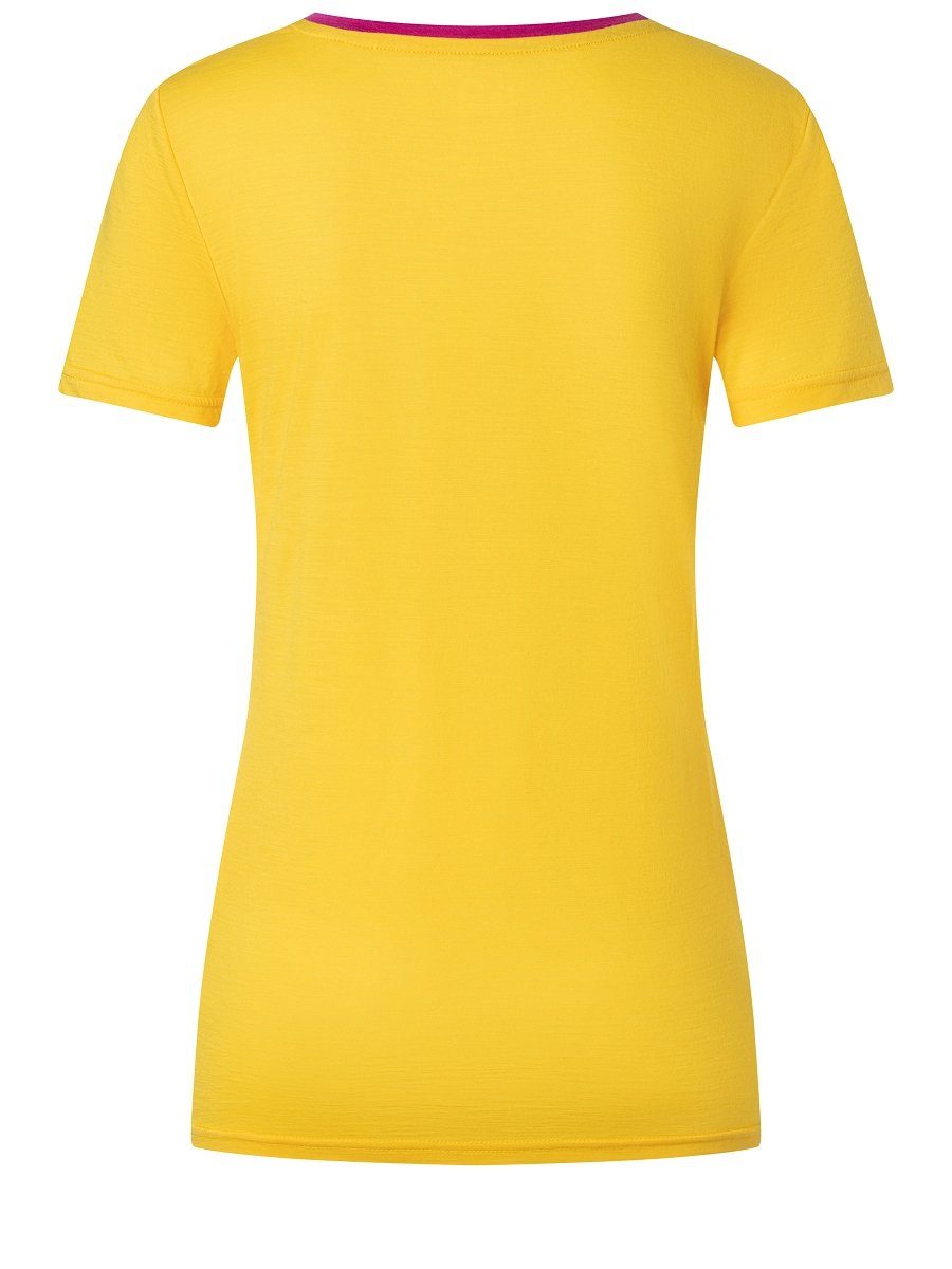 LOGO Merino pflegeleichter ESSENTIAL W THE Merino-Materialmix T-Shirt Print-Shirt Illuminating/Fuchsia TEE SUPER.NATURAL