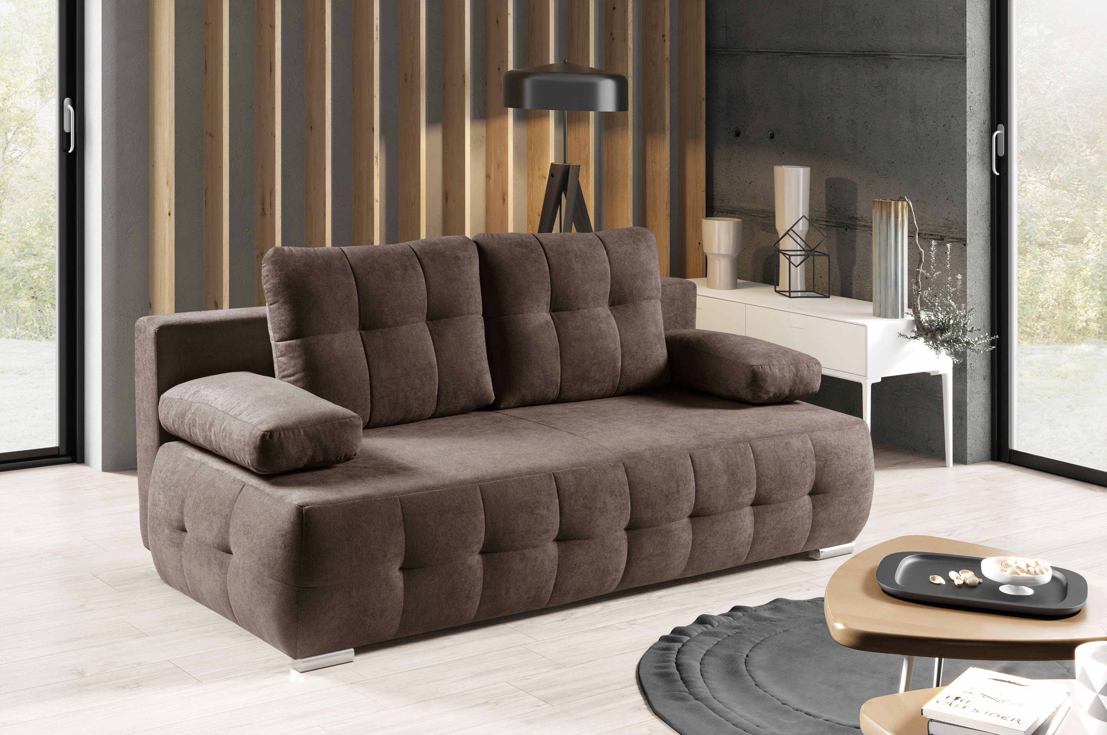 und | 2-Sitzer mit tabak Sofa Indigo, tabak Schlafsofa tabak Bettkasten & | Federkern WERK2 Schlafcouch