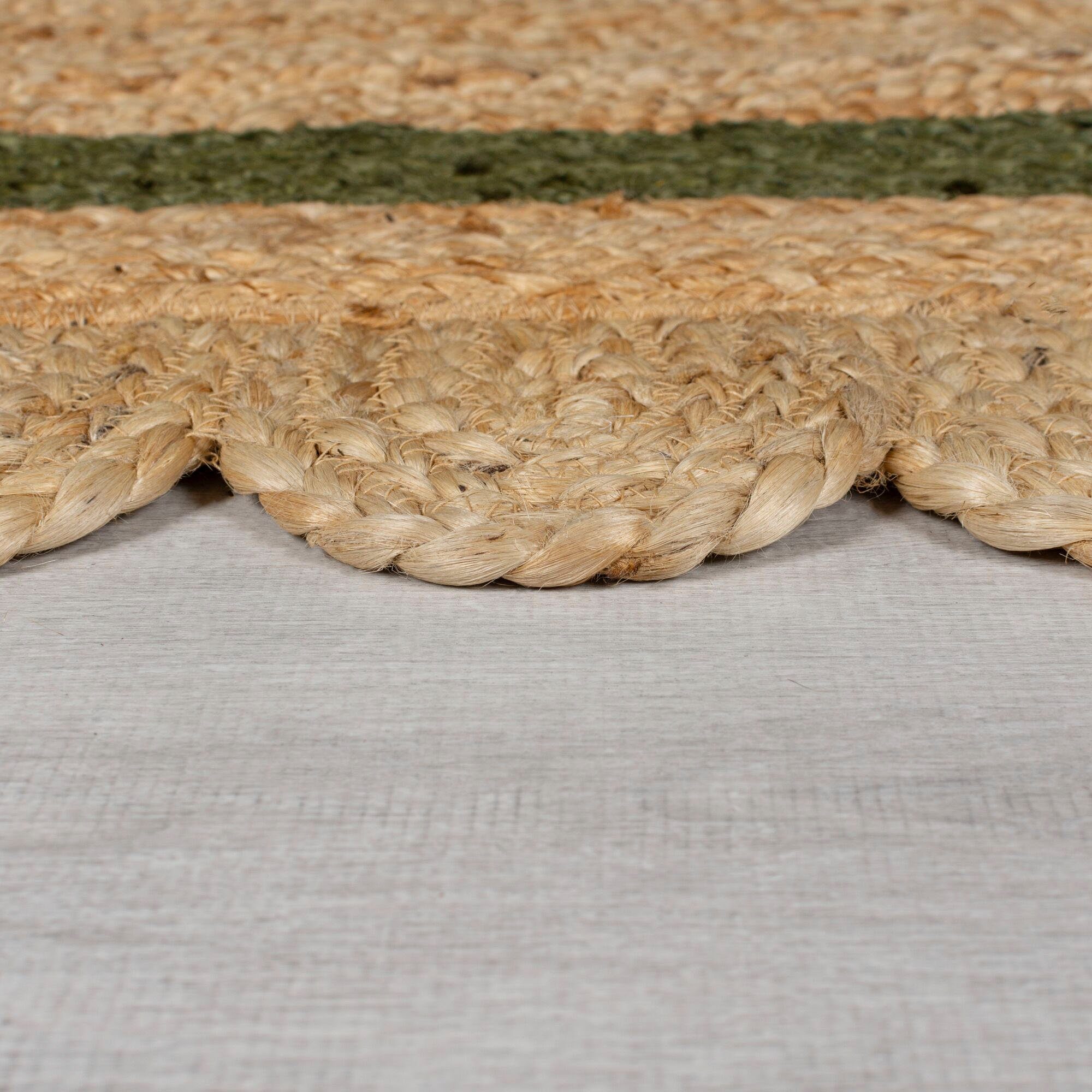 Teppich Grace, FLAIR RUGS, 7 mm, Bordüre 100% Höhe: Grün fußbodenheizungsgeeignet, rechteckig, Jute, mit aus