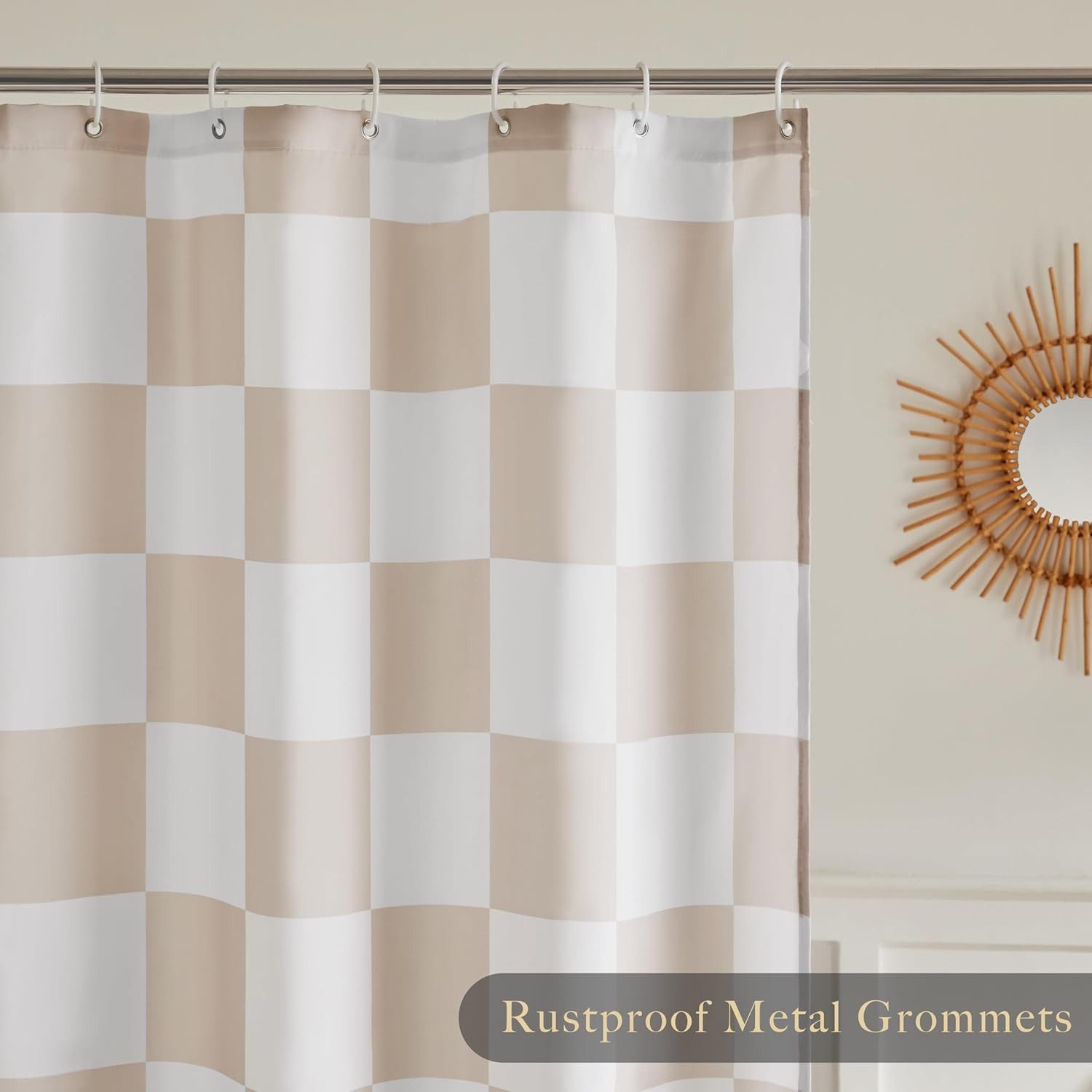 Coonoor Duschvorhang für Badezimmer, hübsches Retro-Schachbrettmuster,183 x 183 cm – Bild 4 von 5