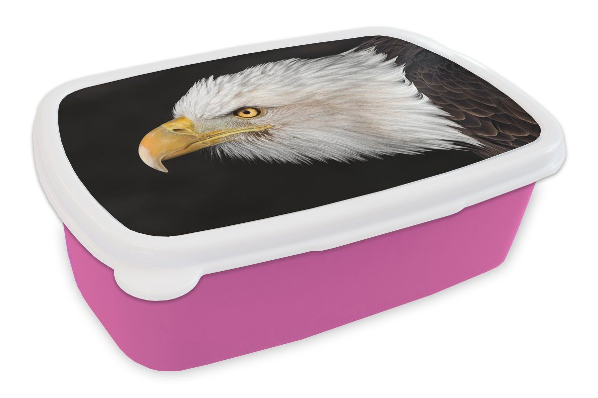 MuchoWow Lunchbox Adler - Vogel - Schnabel - Augen, Kunststoff, (2-tlg), Brotbox für Erwachsene, Brotdose Kinder, Snackbox, Mädchen, Kunststoff rosa
