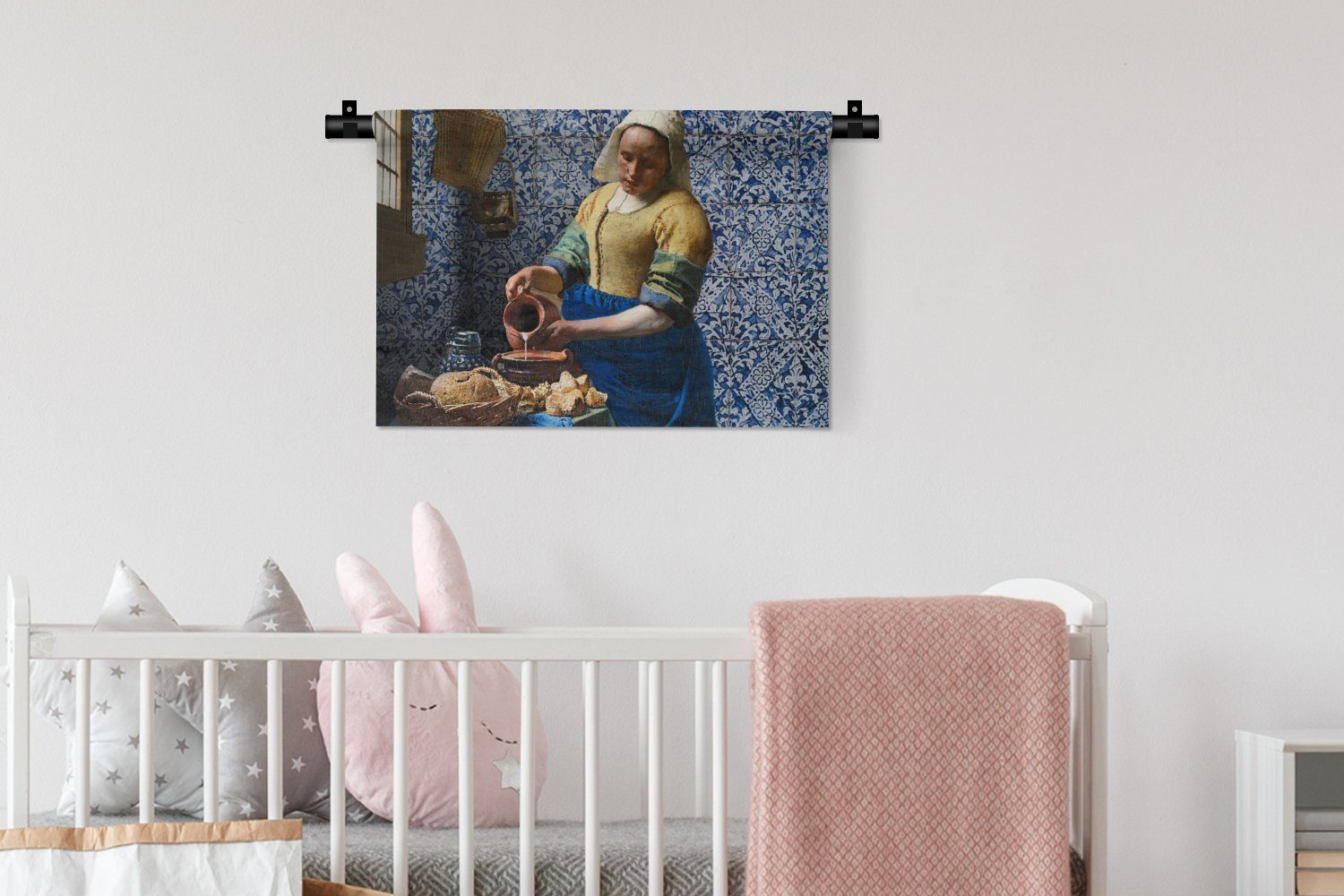MuchoWow Wanddekoobjekt Milchmädchen - Delfter Wandbehang, Meister, Blau Wohnzimmer, Alte Vermeer für Kinderzimmer Schlafzimmer, - Kleid, Gemälde - - Wanddeko
