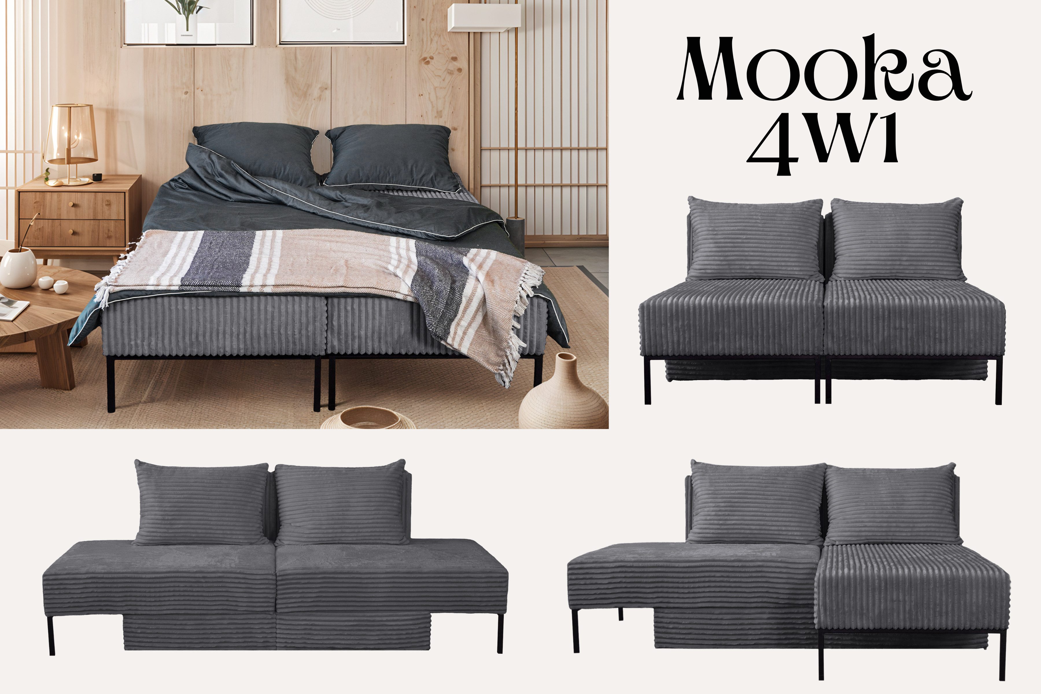 Kaiser Меблі Bett Sofa, Ecksofa, Liegestuhl,MOOKA 4in1-Multifunktions-System