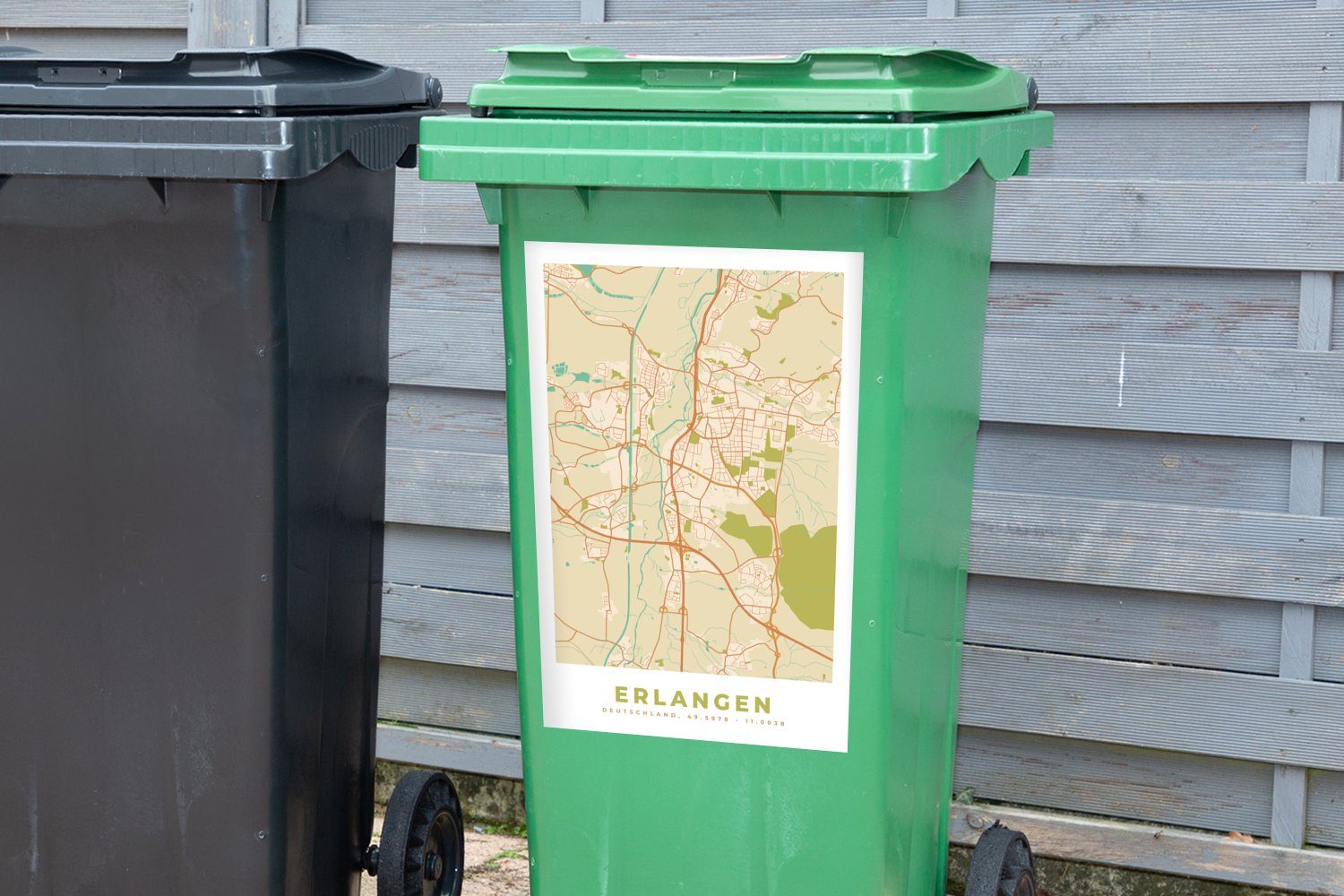 MuchoWow Wandsticker Container, - Mülltonne, - St), Karte (1 Erlangen Abfalbehälter Stadtplan Jahrgang - Sticker, Mülleimer-aufkleber
